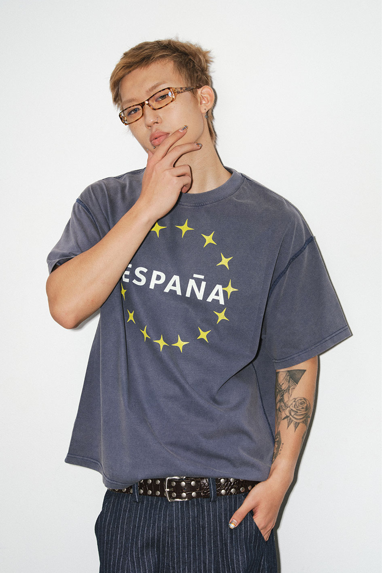 NOVACAM Washed Star Letter Graphic Oversized T-Shirt