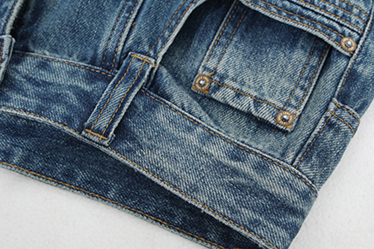 HAHAHA Spliced Washed Faux Layered Jeans