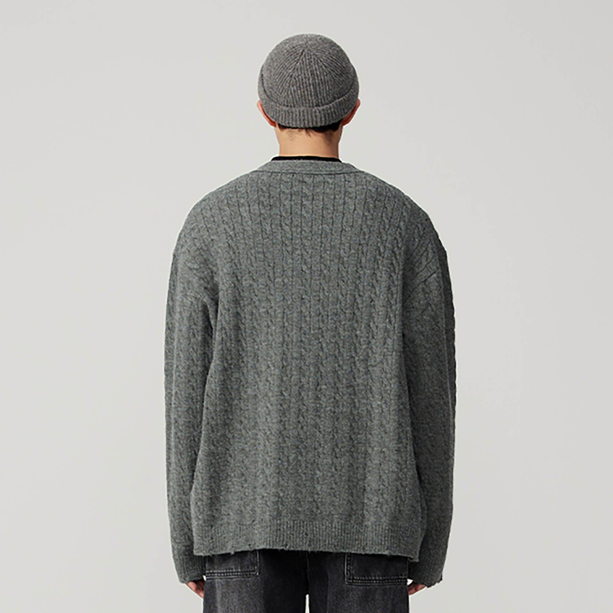 OPICLOTH Cable-Knit V-Neck Button-Up Cardigan