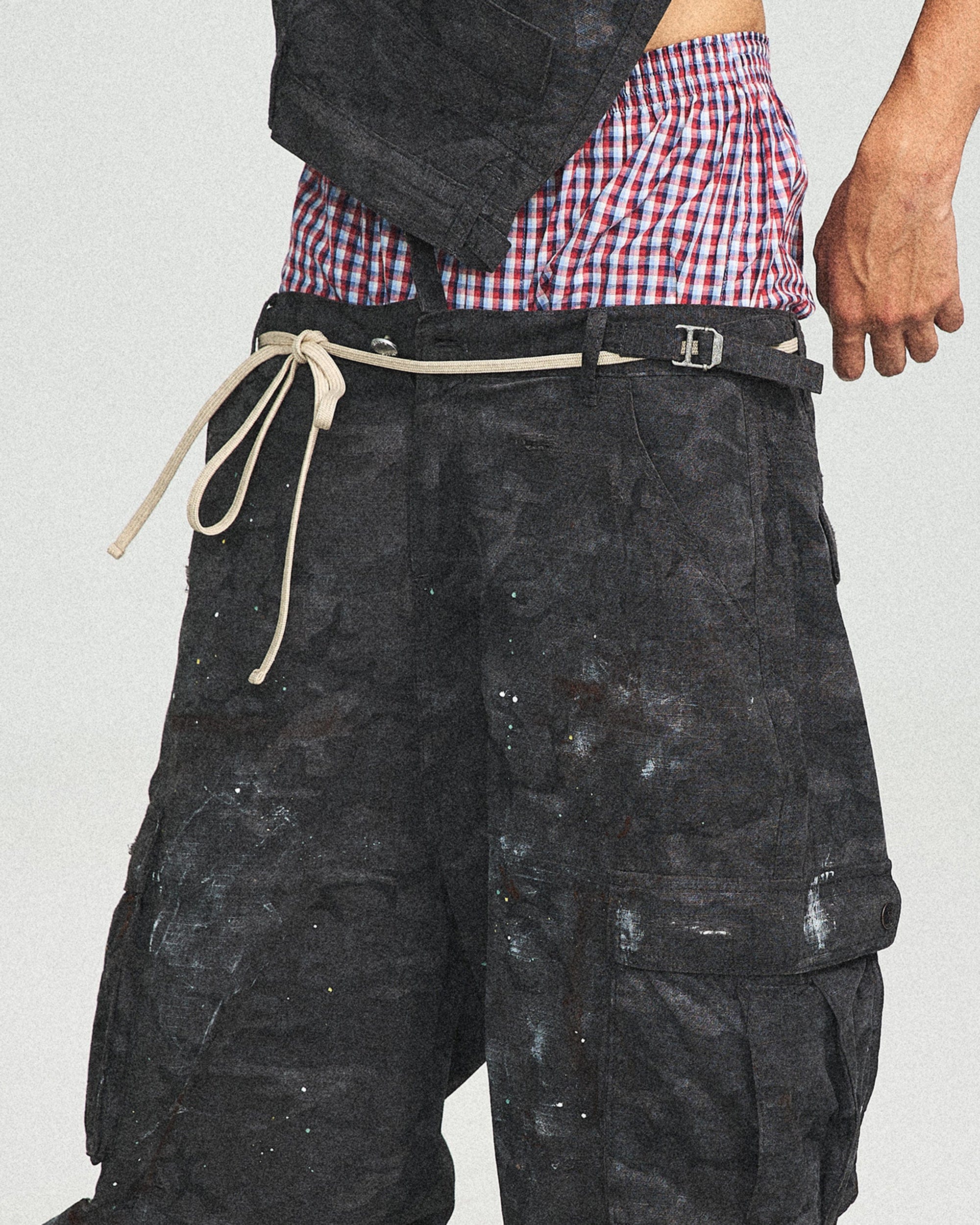 STEEPC Ink-Splashed Camo Cargo Pants Black