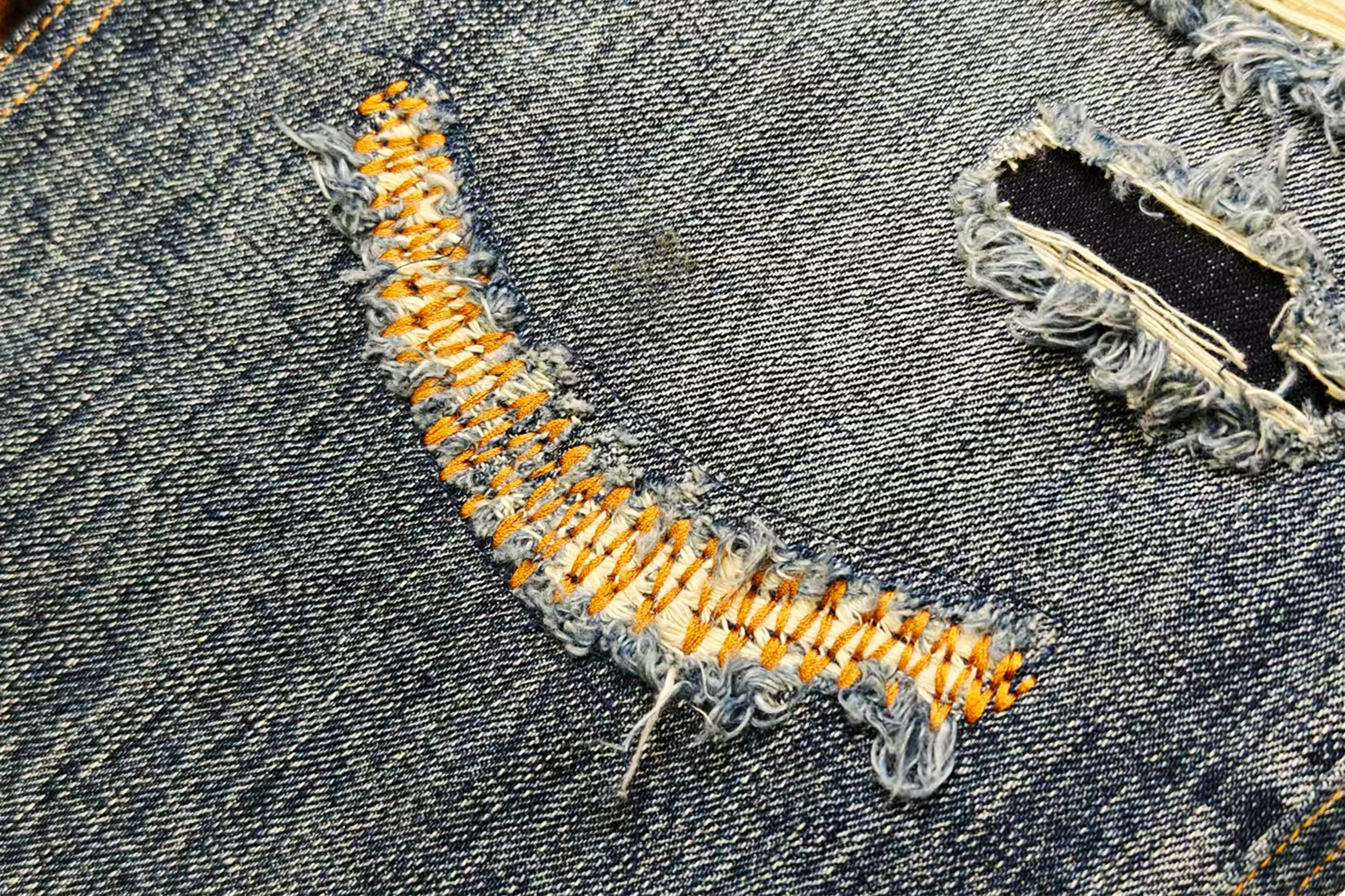 FACEONLAB Distressed Patch Leopard Paneled Jeans, premium urban and streetwear designers apparel on PROJECTISR.com, FACEONLAB