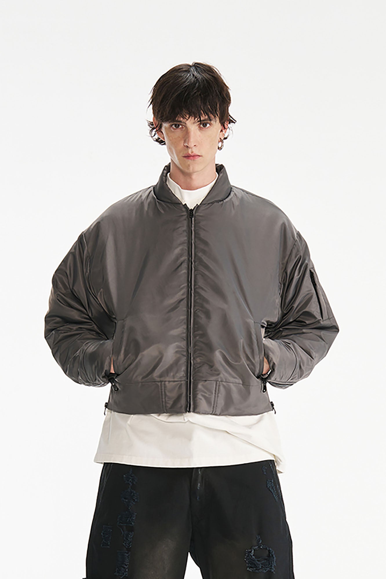 PMW Satin Cropped Bomber Jacket
