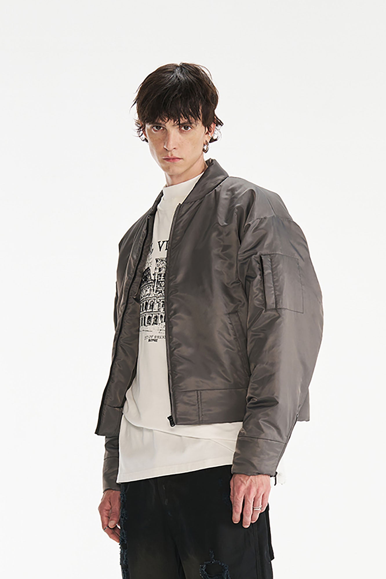 PMW Satin Cropped Bomber Jacket