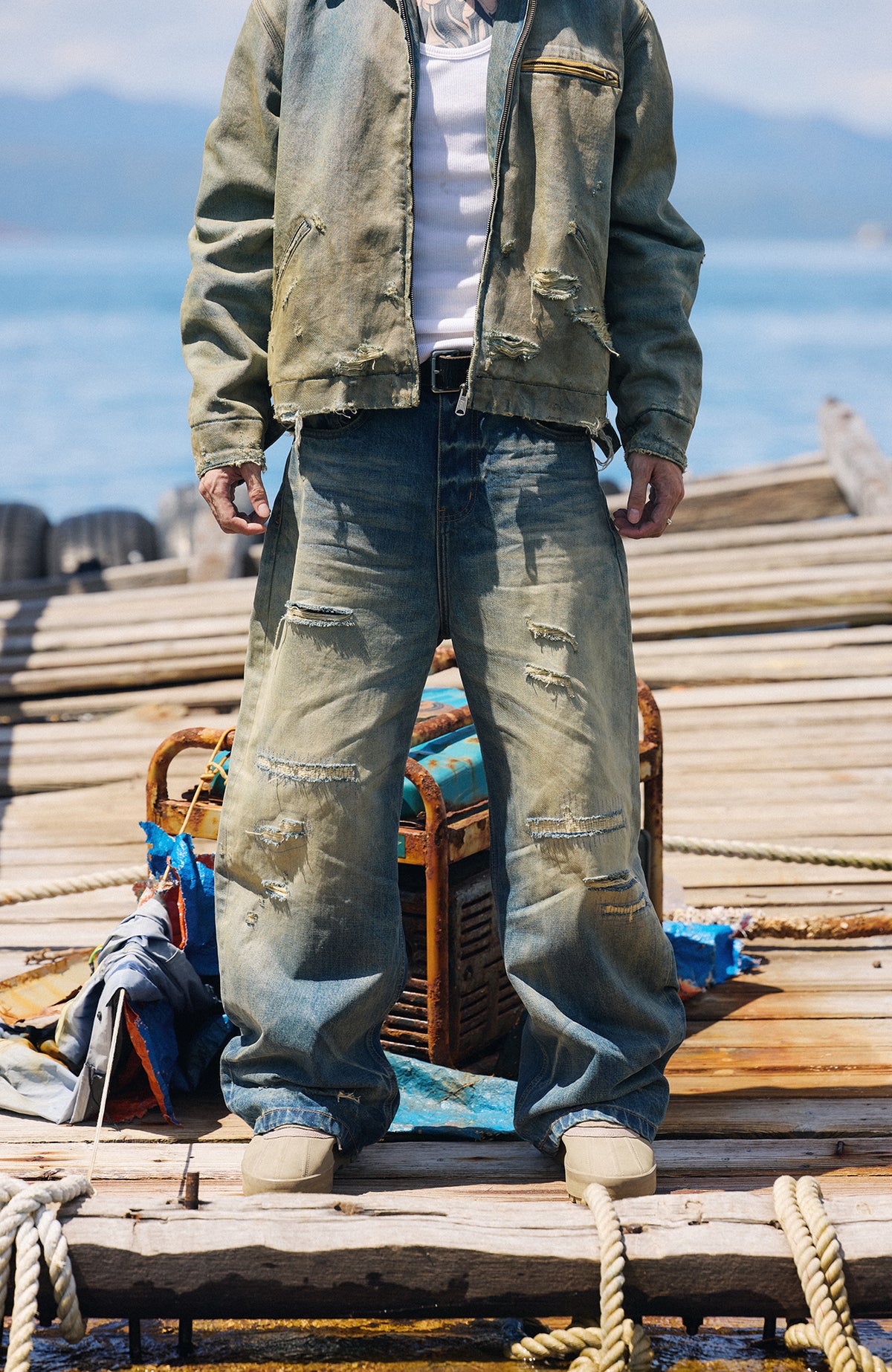AVINMADE Washed Distressed Denim Jacket