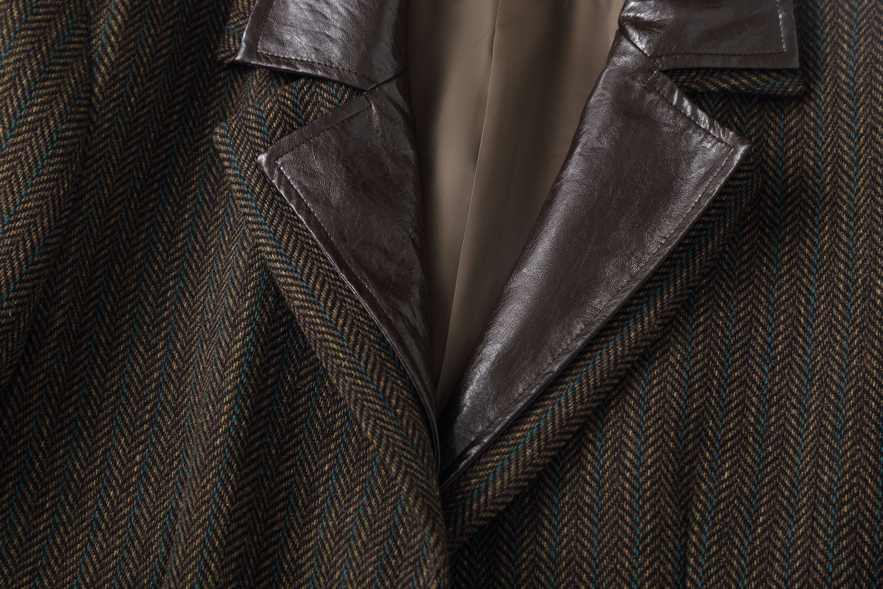 CLP Faux Leather Layered Collar Herringbone Blazer