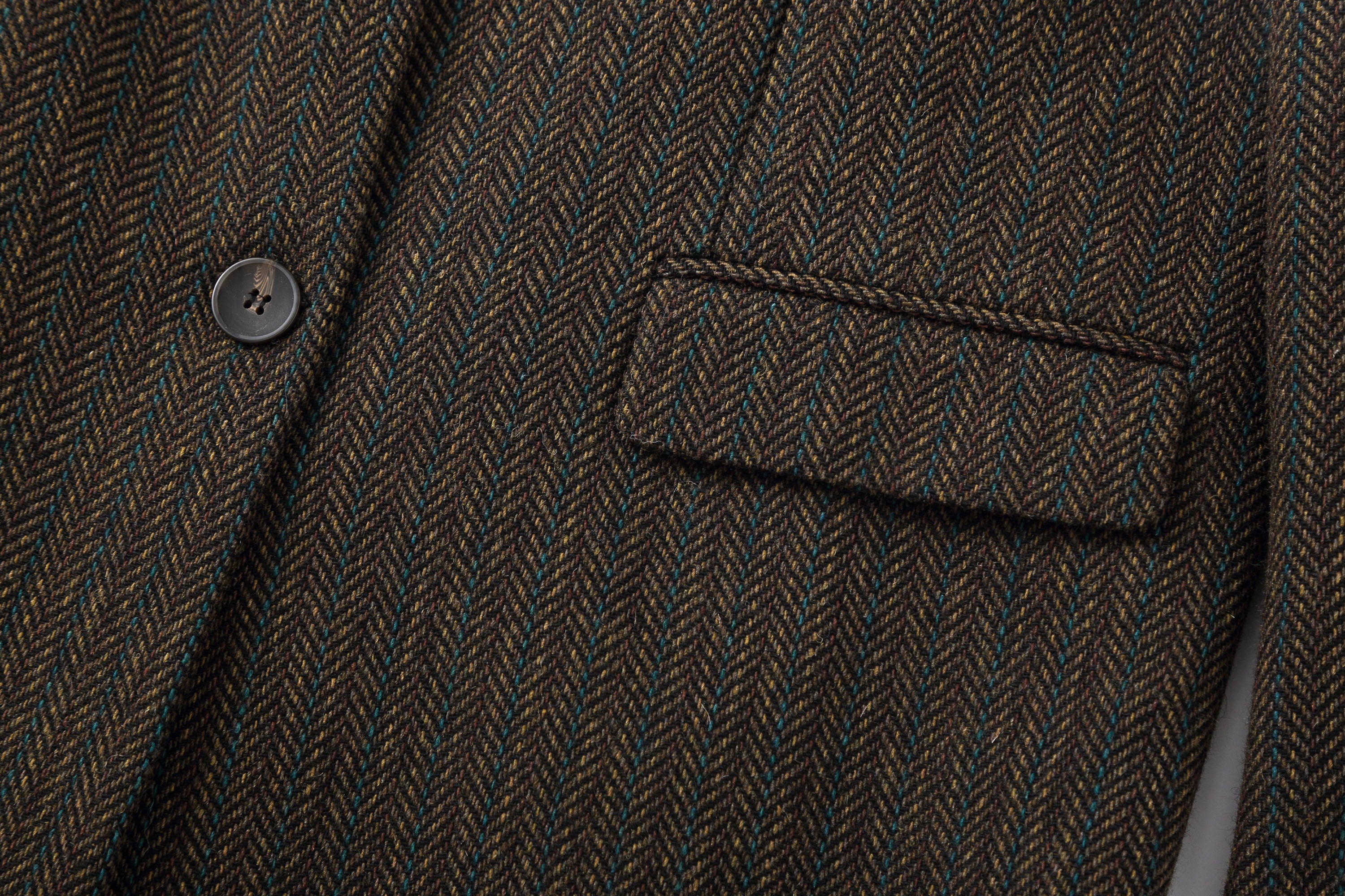 スーツ TAILOR & CUTTER HARRISONS 46 CLP Faux Leather Layered Collar Herringbone Blazer