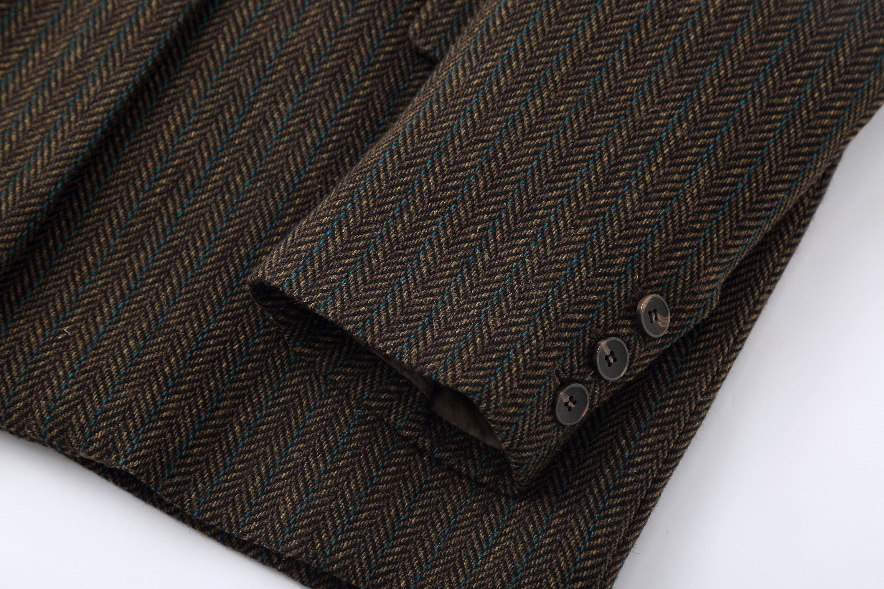 スーツ TAILOR & CUTTER HARRISONS 46 CLP Faux Leather Layered Collar Herringbone Blazer