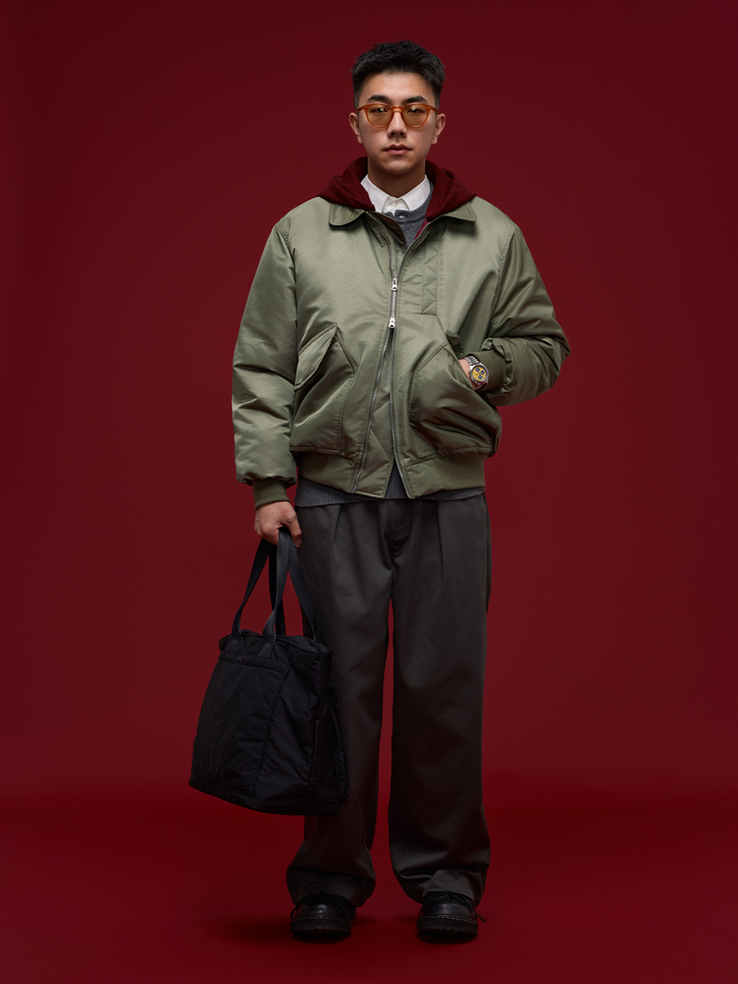 BANANA CLUB Glossy Utility Padded Bomber Jacket