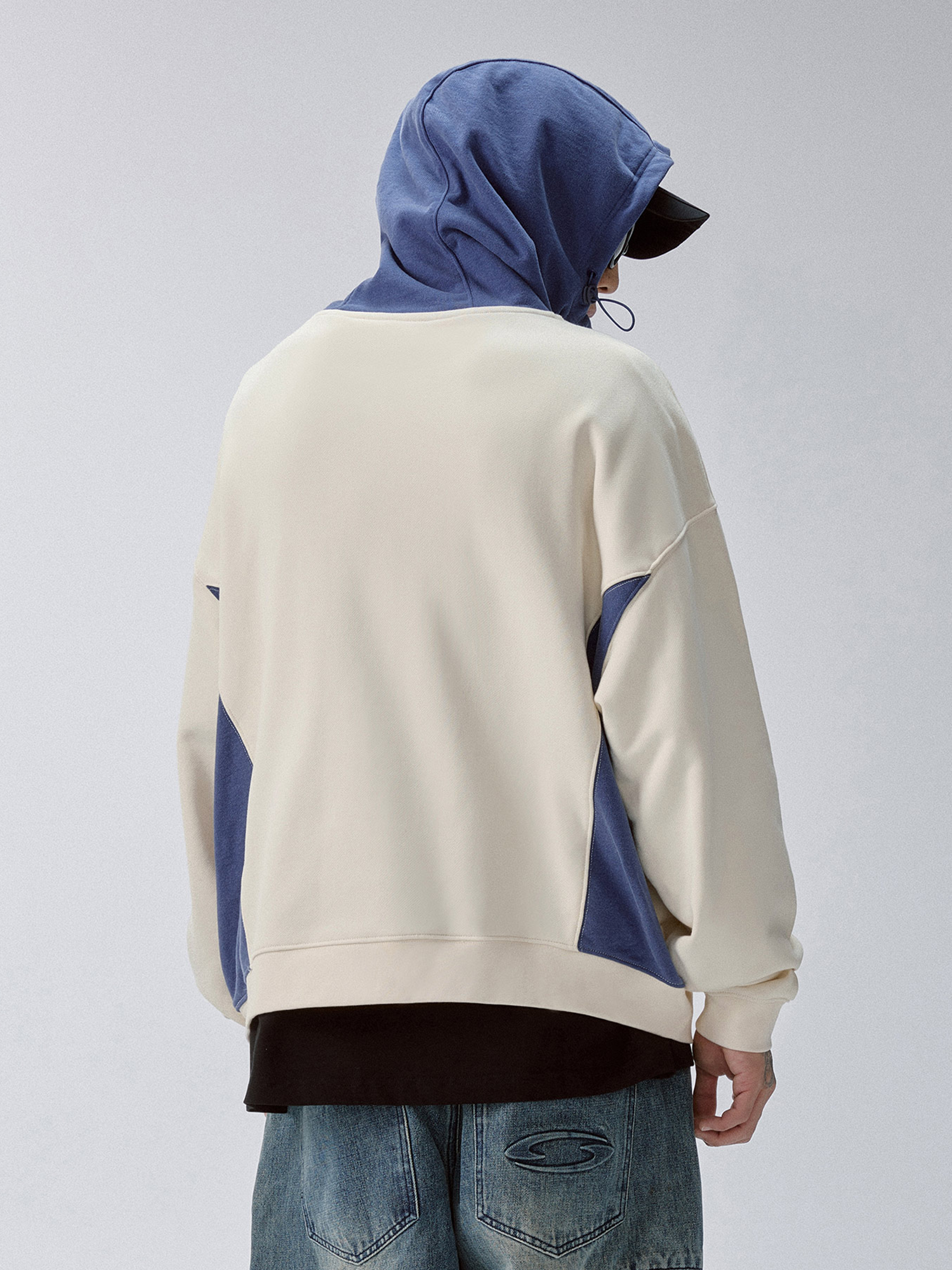 F2CE Contrast Paneled Funnel-Hood Pullover