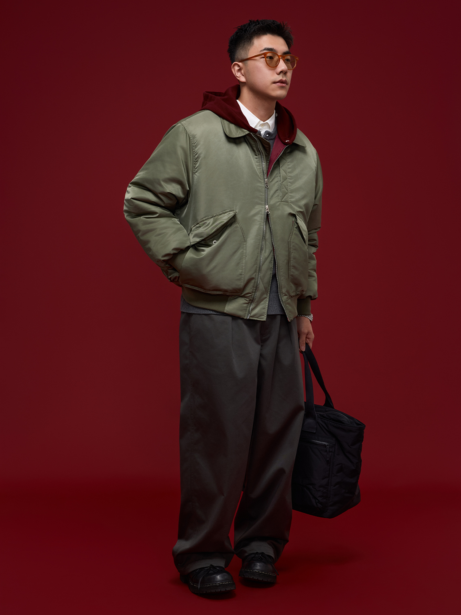 BANANA CLUB Glossy Utility Padded Bomber Jacket