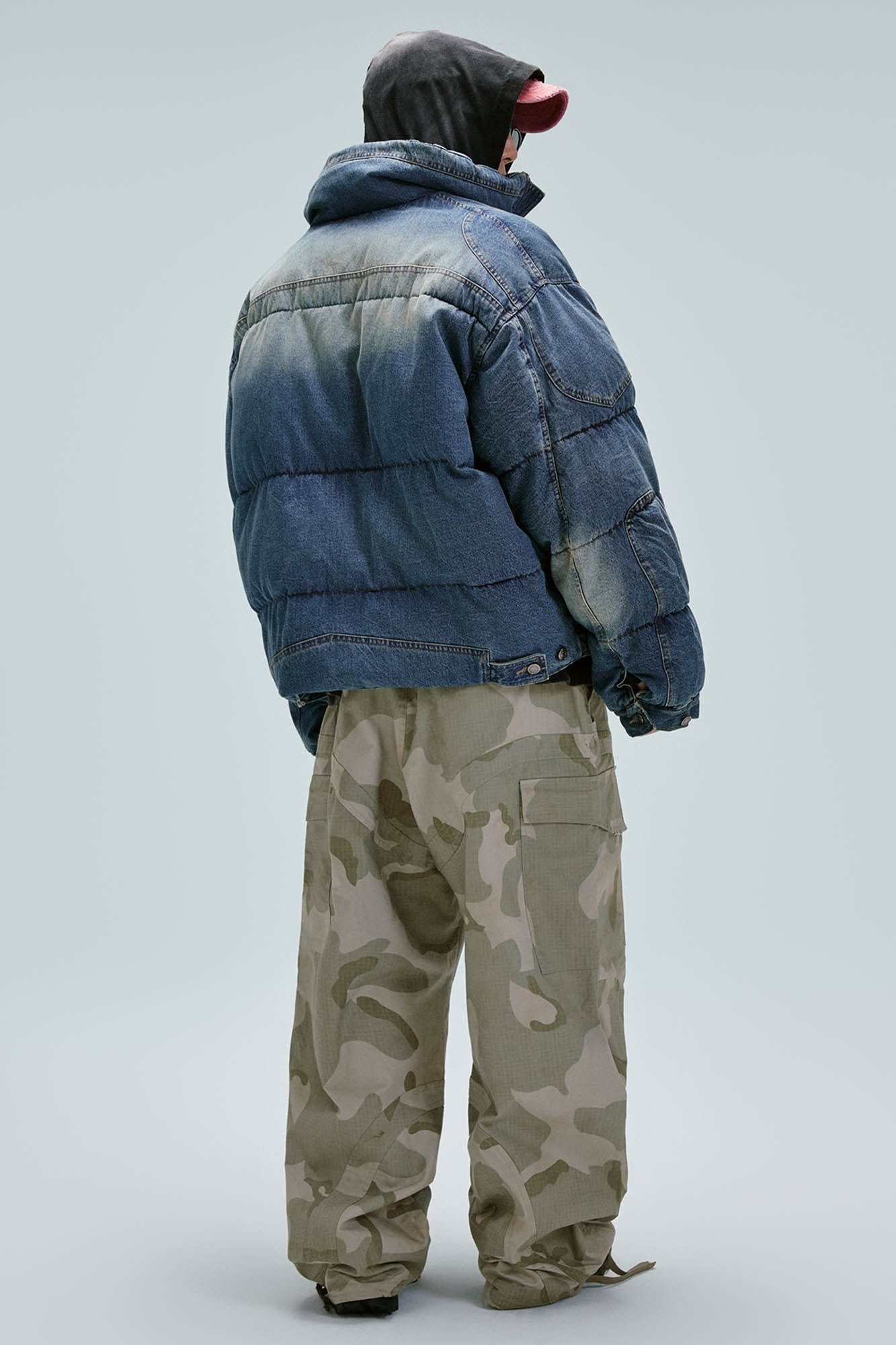 F2CE Washed Spliced Denim Puffer Jacket