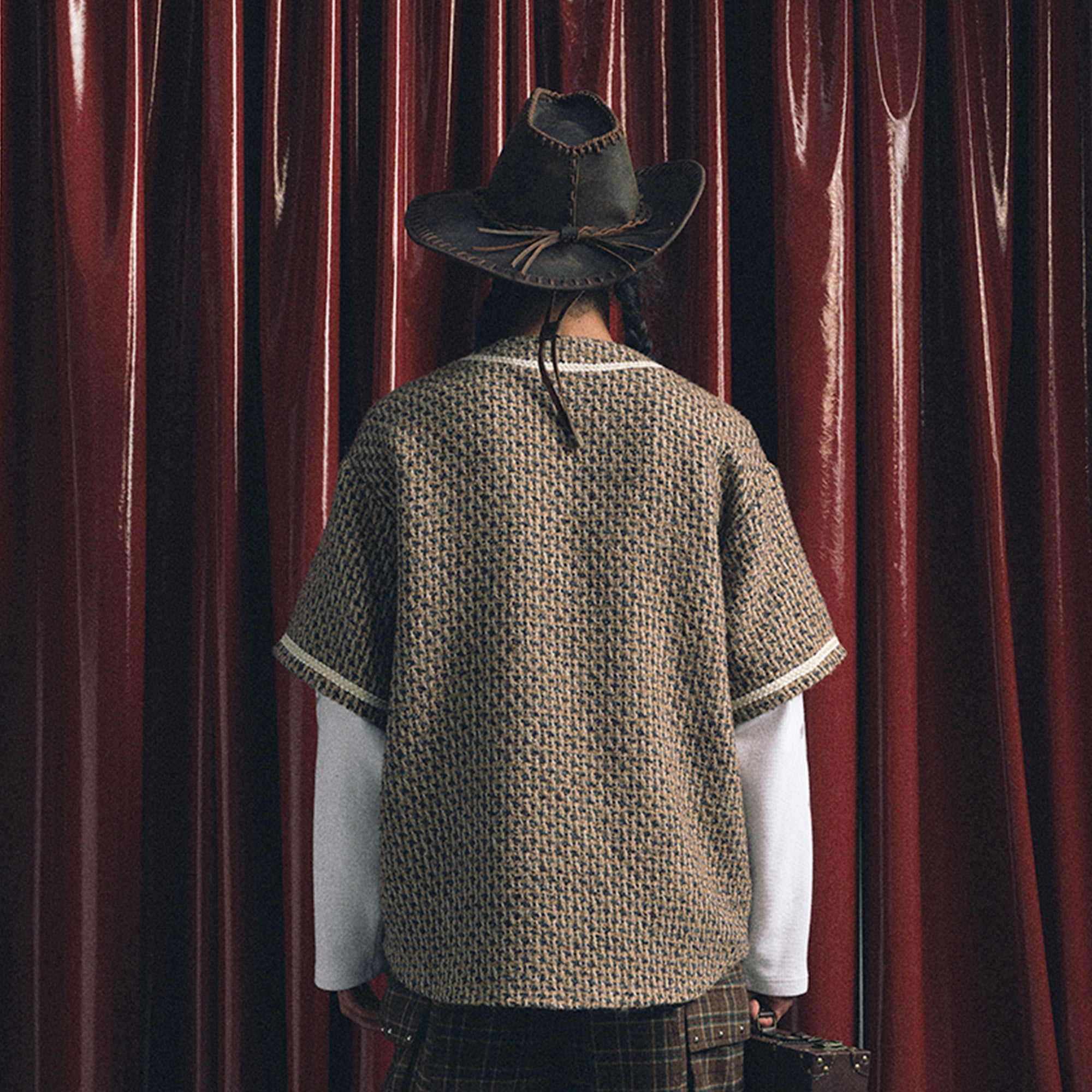 TRECLUB Tweed Layered Baseball Shirt