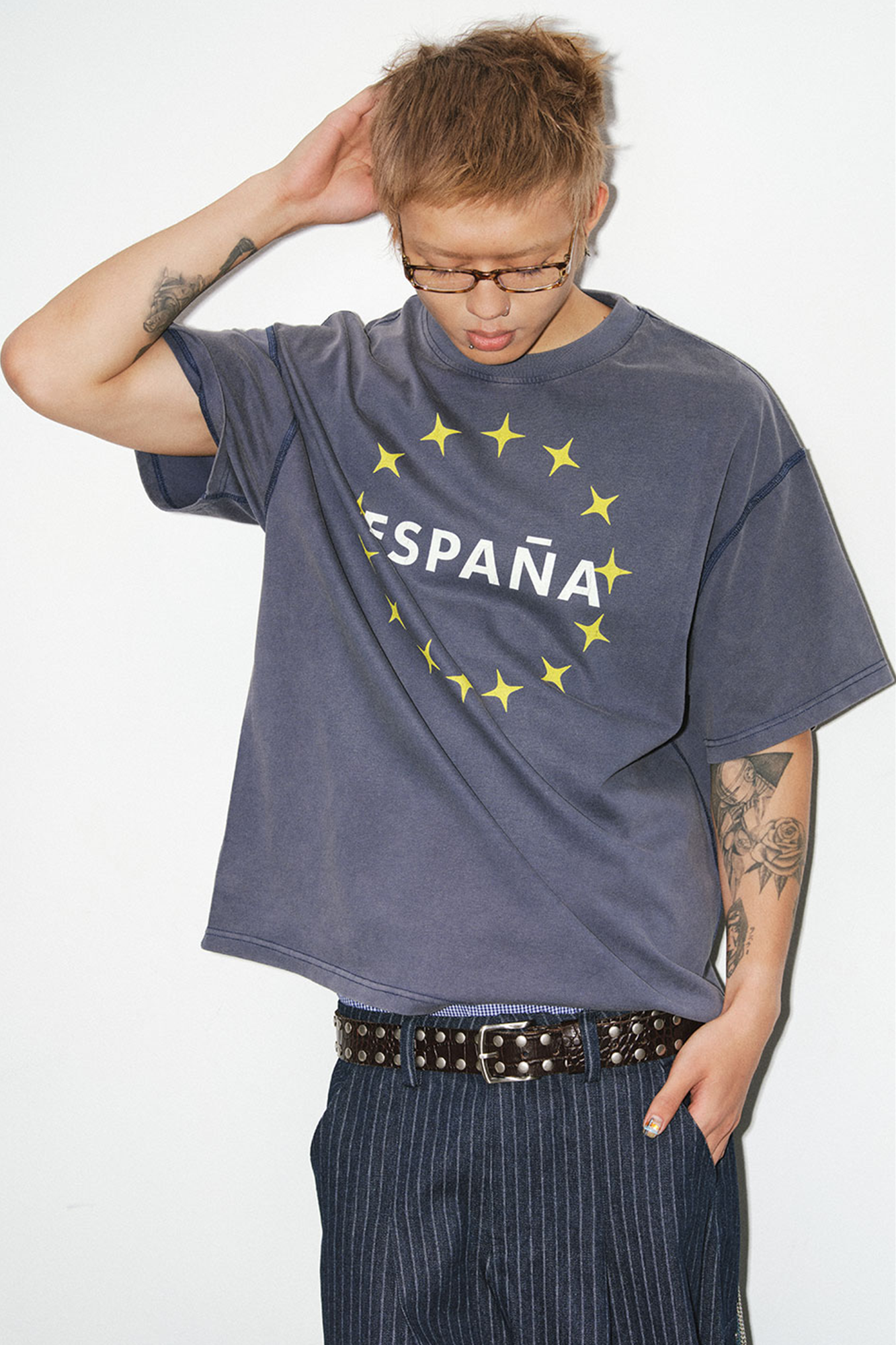 NOVACAM Washed Star Letter Graphic Oversized T-Shirt