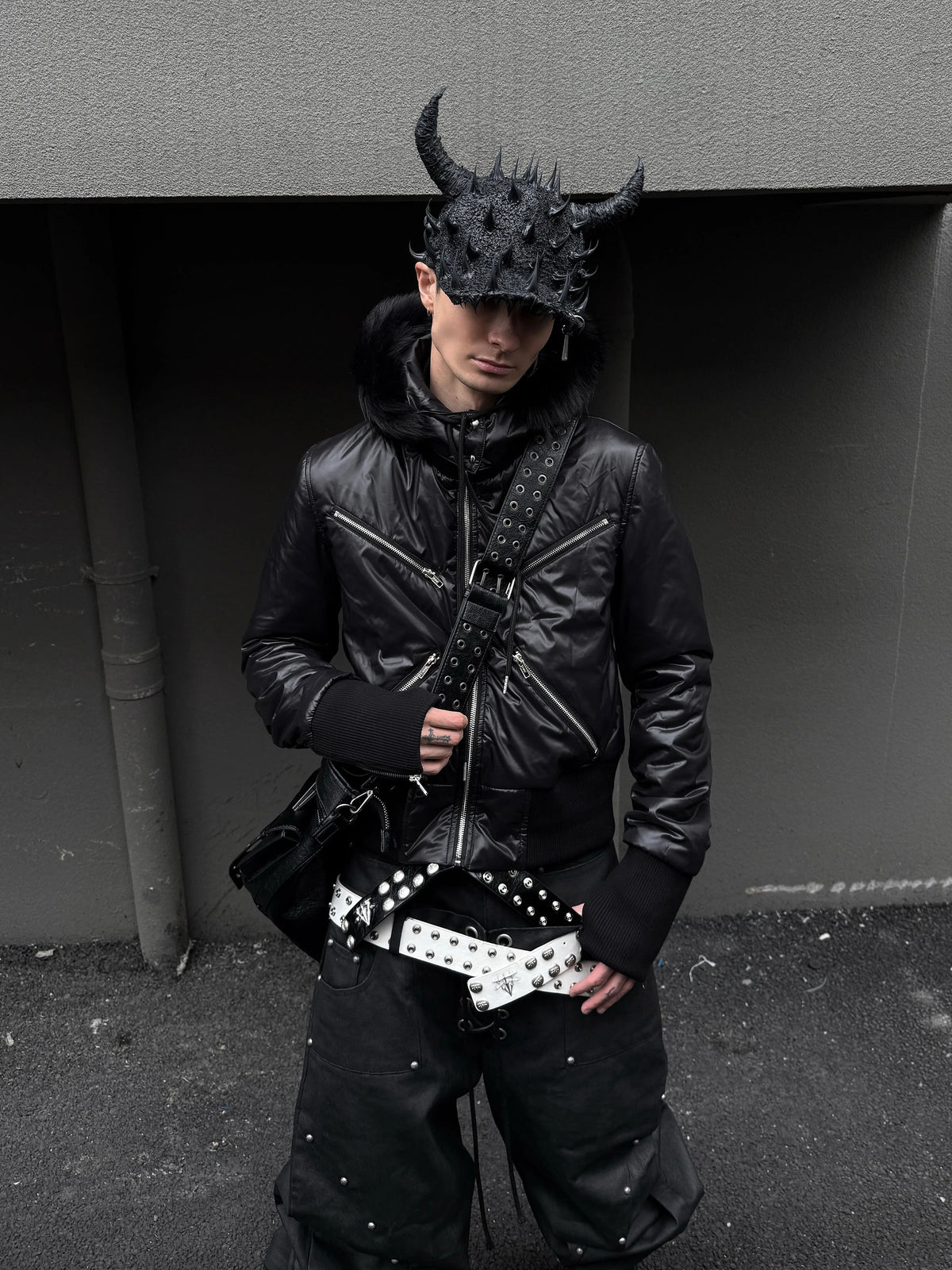 REBEL WAVE Detachable Faux Fur Collar Zip-Up Hooded Jacket