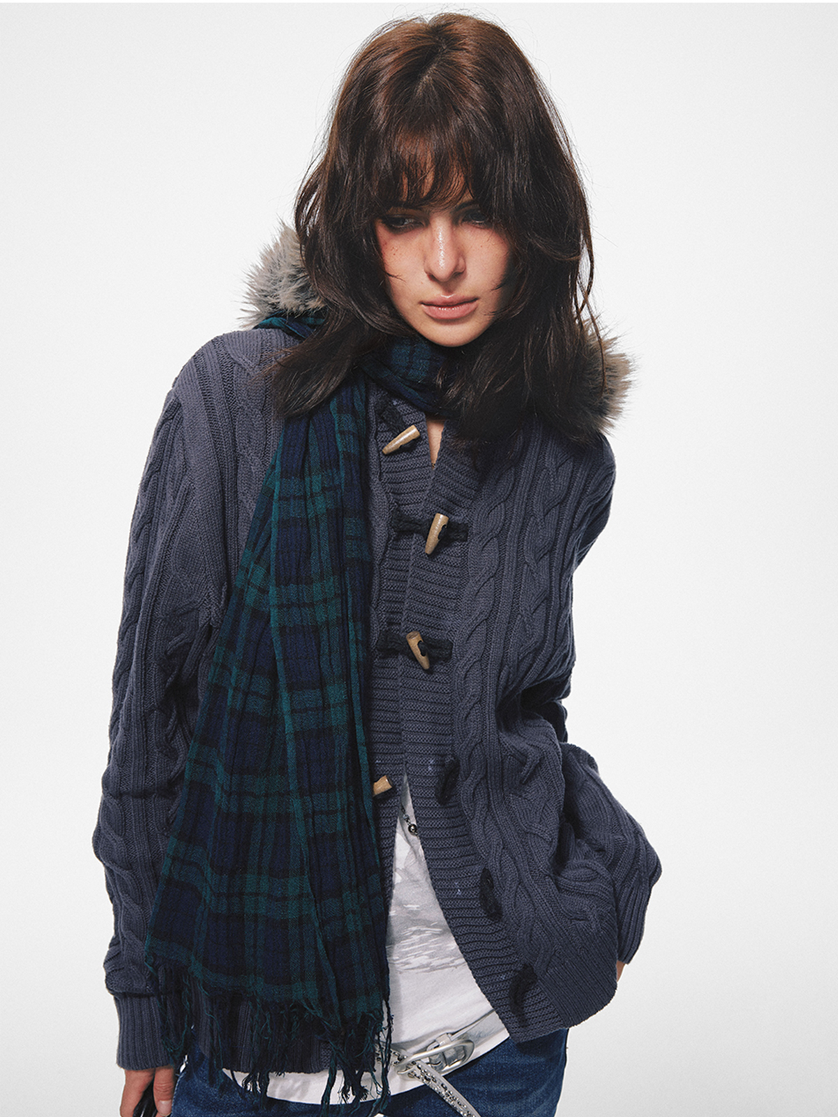 TRECLUB Retro Frayed-Edge Plaid Scarf, premium urban and streetwear designers apparel on PROJECTISR.com, TRECLUB