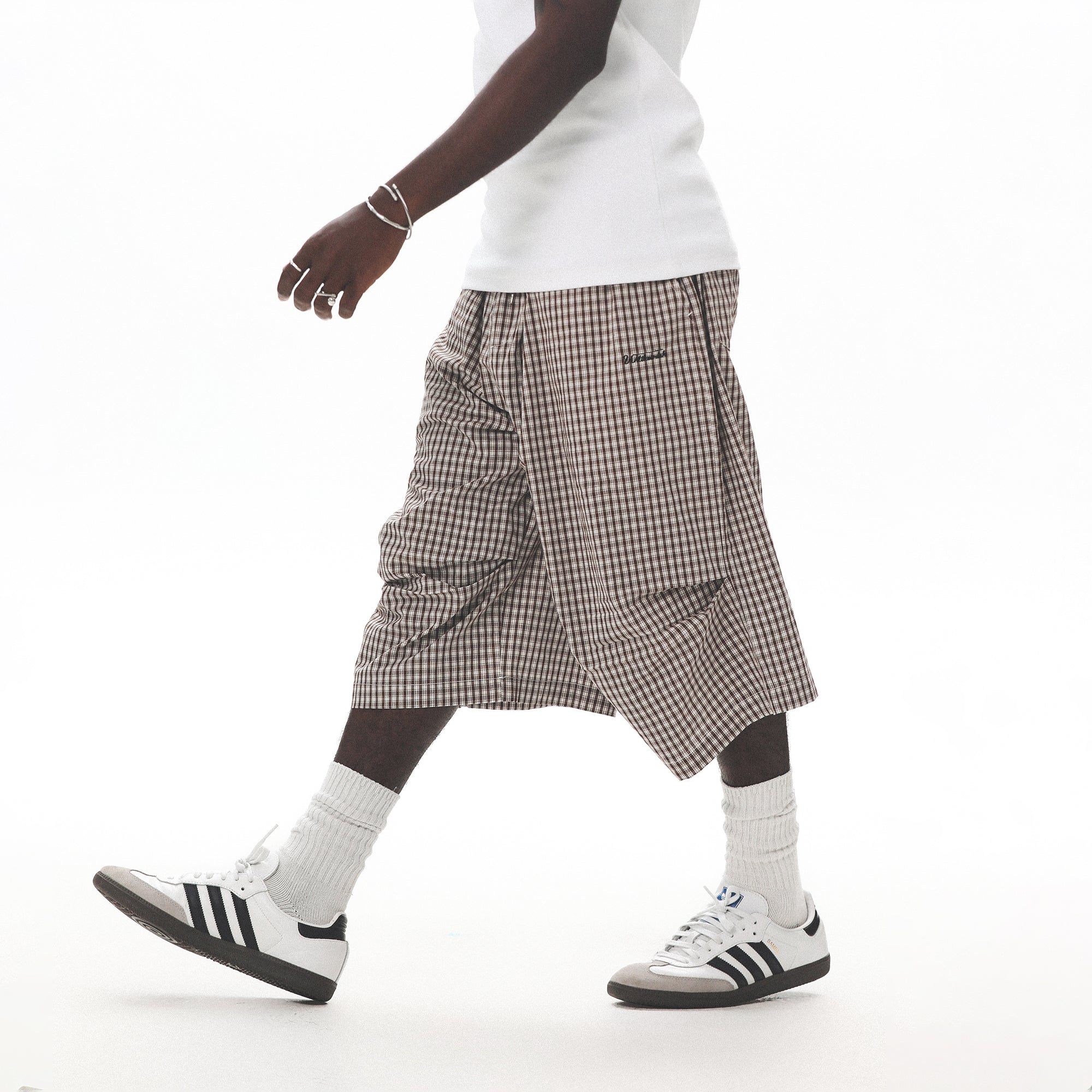 UNTILWERICH Check Drawstring Wide Shorts