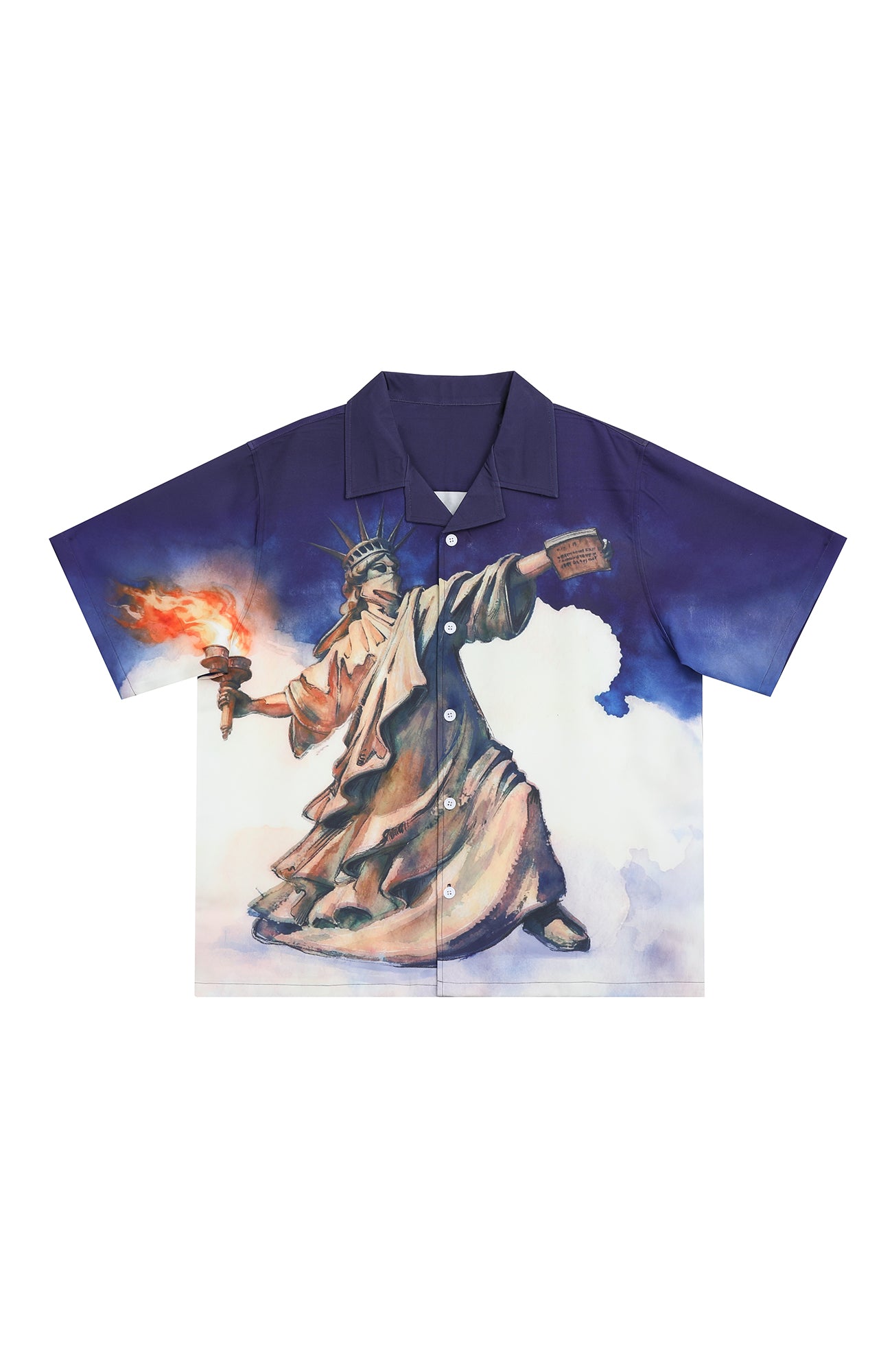 UNTILWERICH Liberty Graphic Cuban Collar Half Shirt