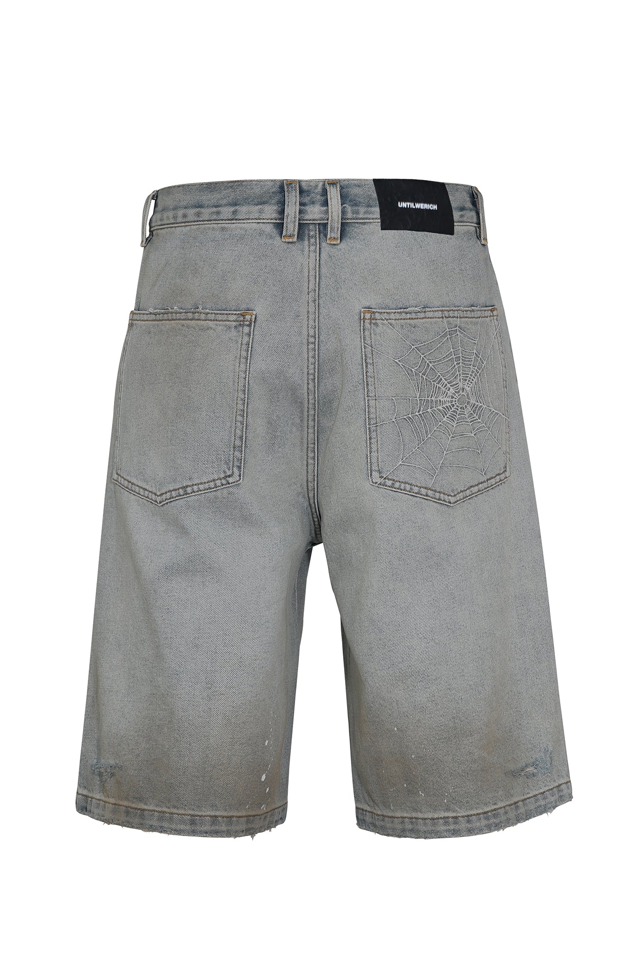 UNTILWERICH Spider Web Embroidered Pearl Denim Shorts