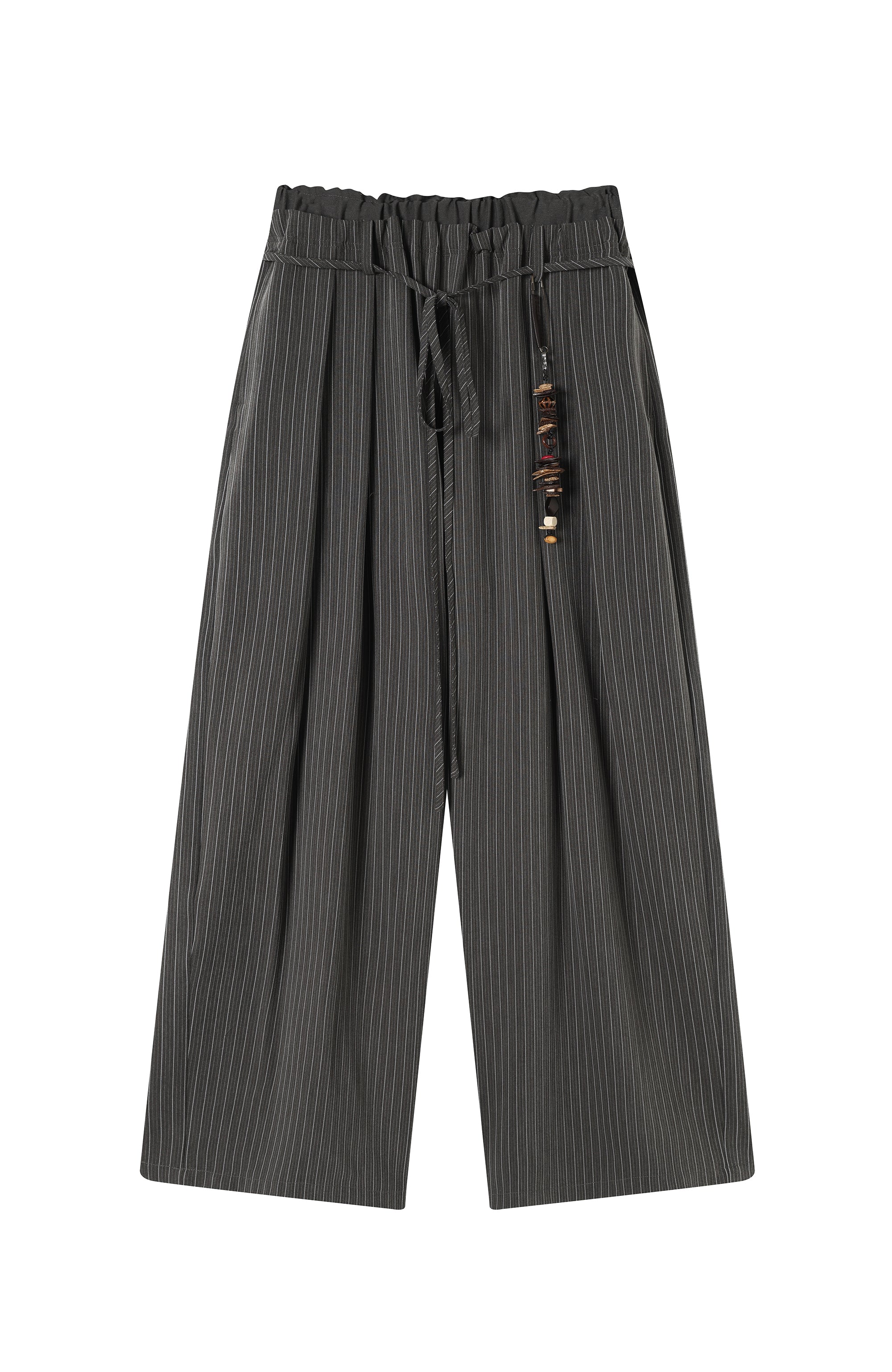 TGNS Ruched Double-Waist Striped Pleated Wide-Leg Trousers