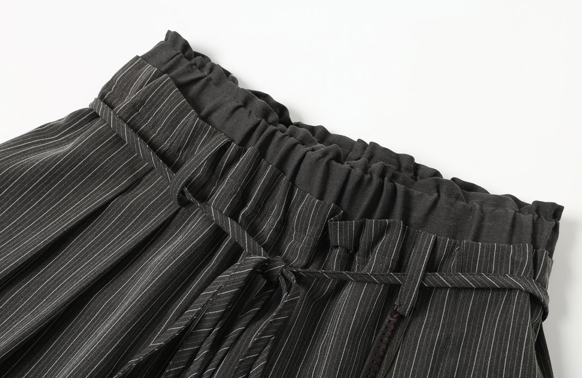 TGNS Ruched Double-Waist Striped Pleated Wide-Leg Trousers