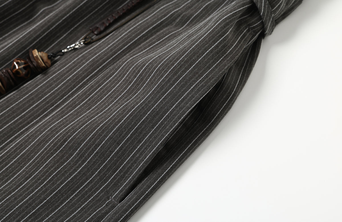 TGNS Ruched Double-Waist Striped Pleated Wide-Leg Trousers