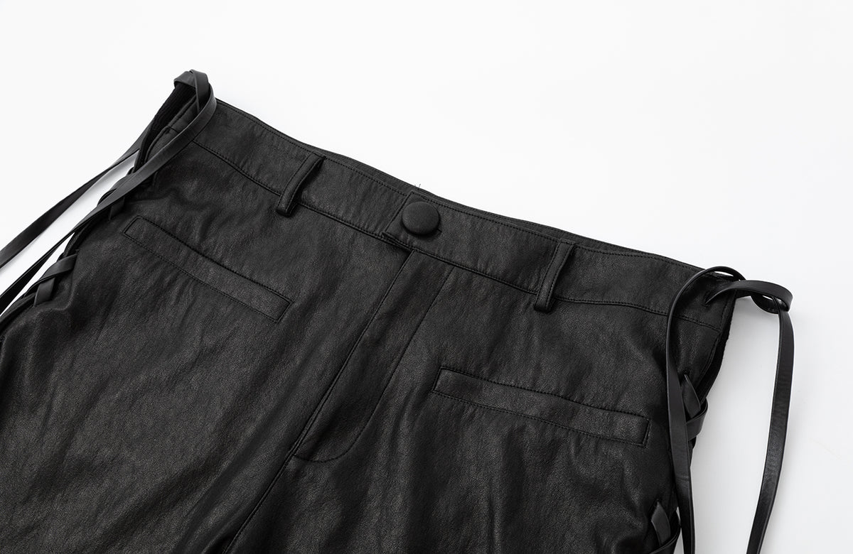 2000RSK Textured Spliced Rope-Detail Wide-Leg Faux Leather Pants