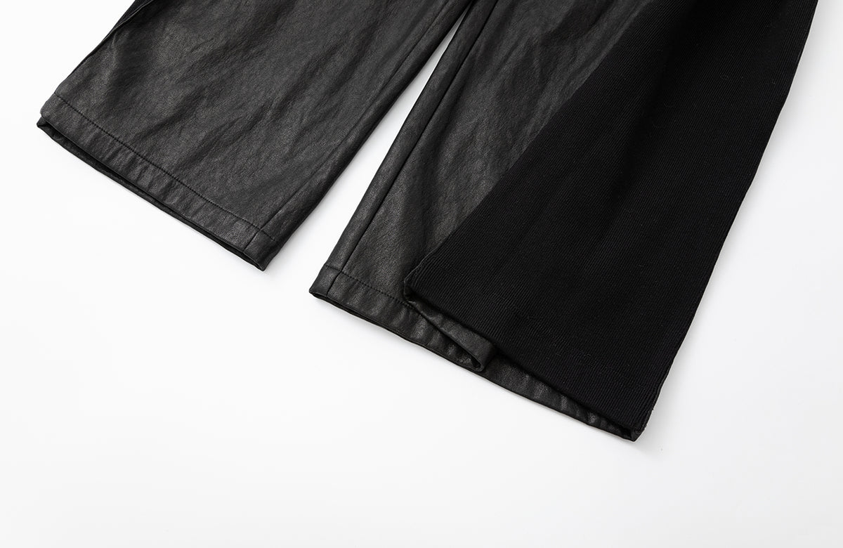 2000RSK Textured Spliced Rope-Detail Wide-Leg Faux Leather Pants