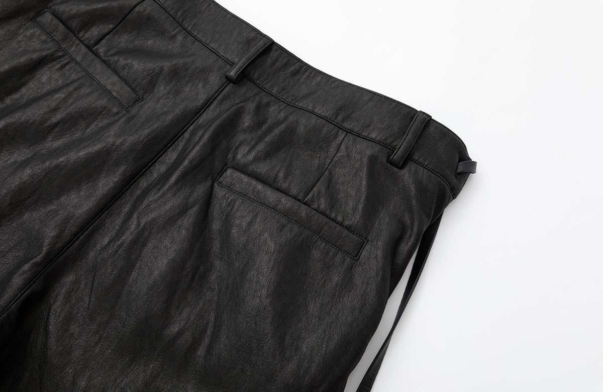 2000RSK Textured Spliced Rope-Detail Wide-Leg Faux Leather Pants