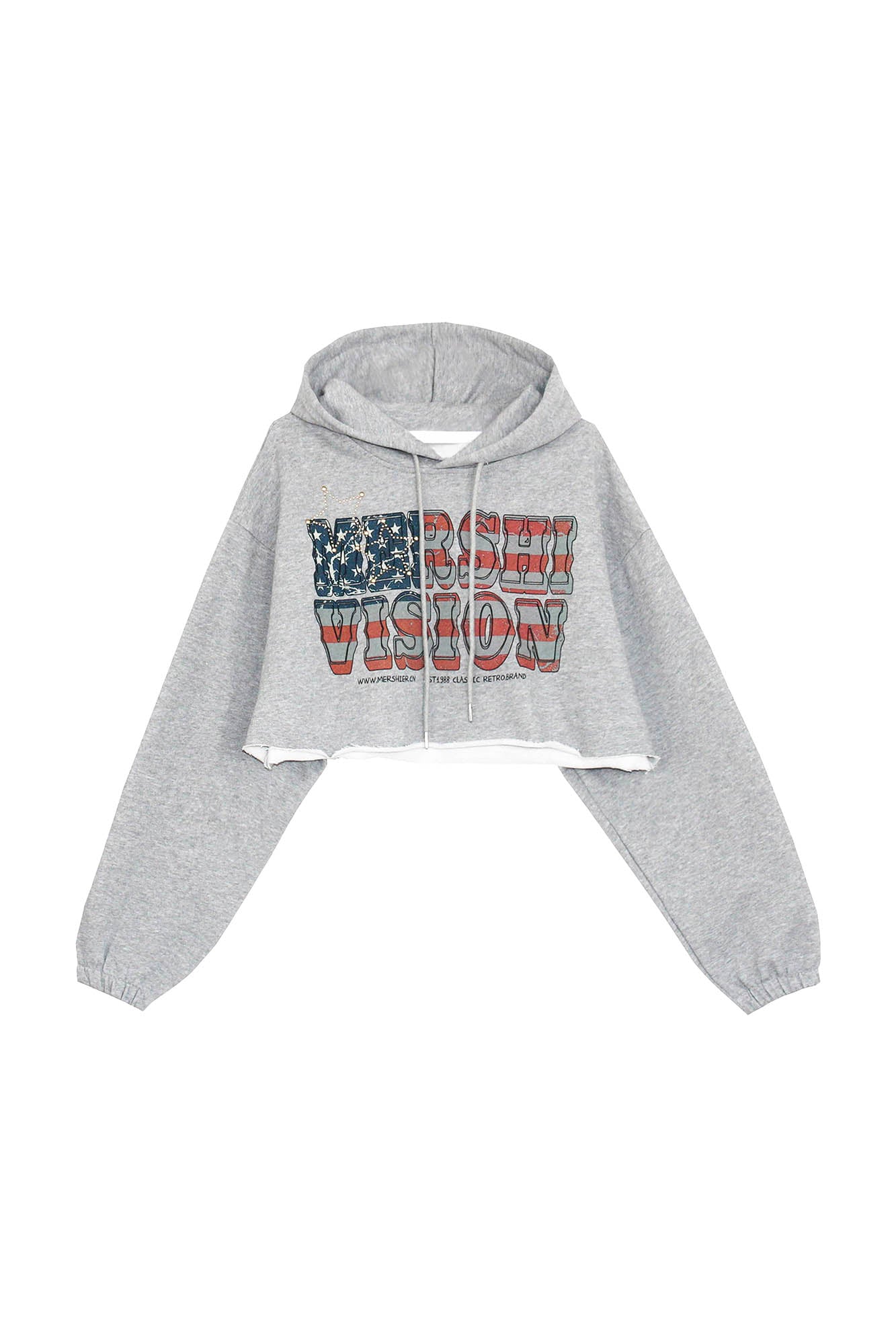 CLP American Flag Raw-Edge Cropped Hoodie