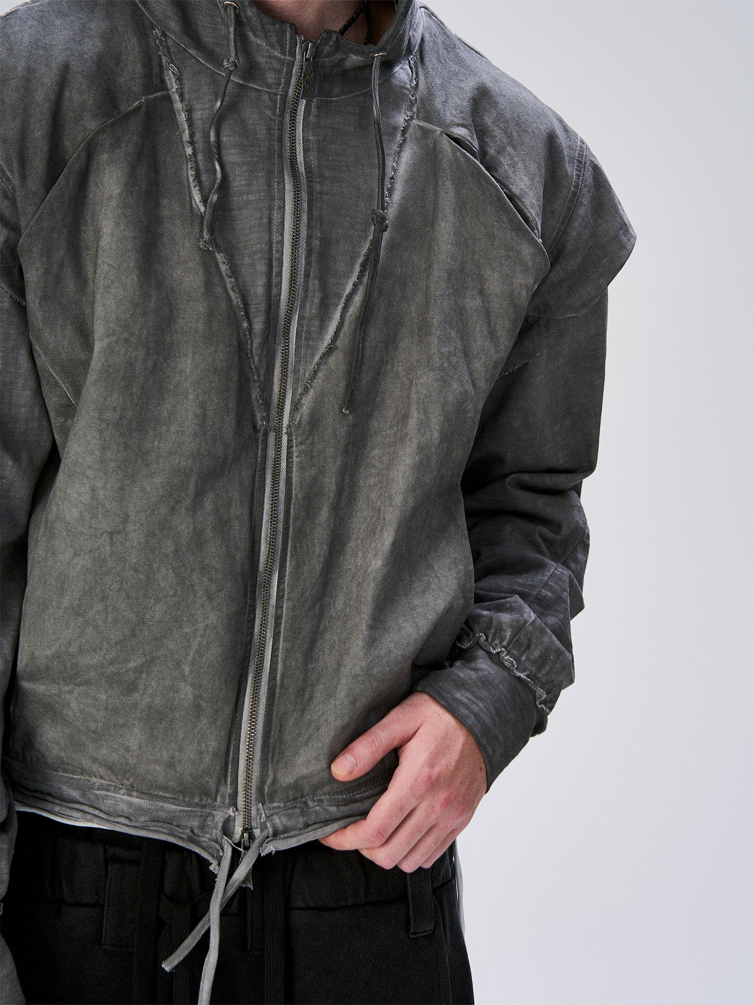 FLYERRER Distressed Layered Drawstring Hooded Jacket, premium urban and streetwear designers apparel on PROJECTISR.com, FLYERRER