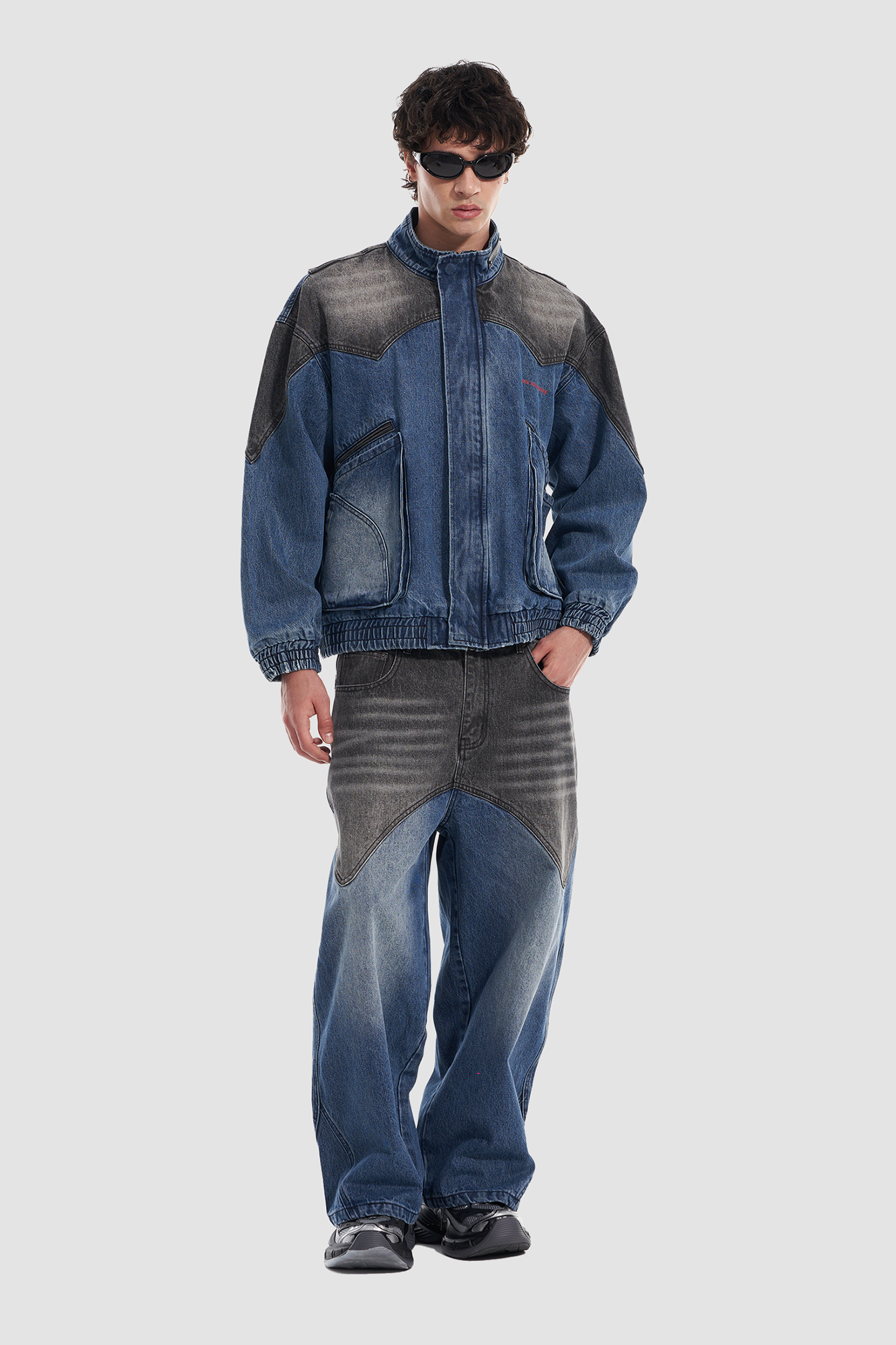 VANN VALRENCE Faded-Wash Paneled Denim Jacket
