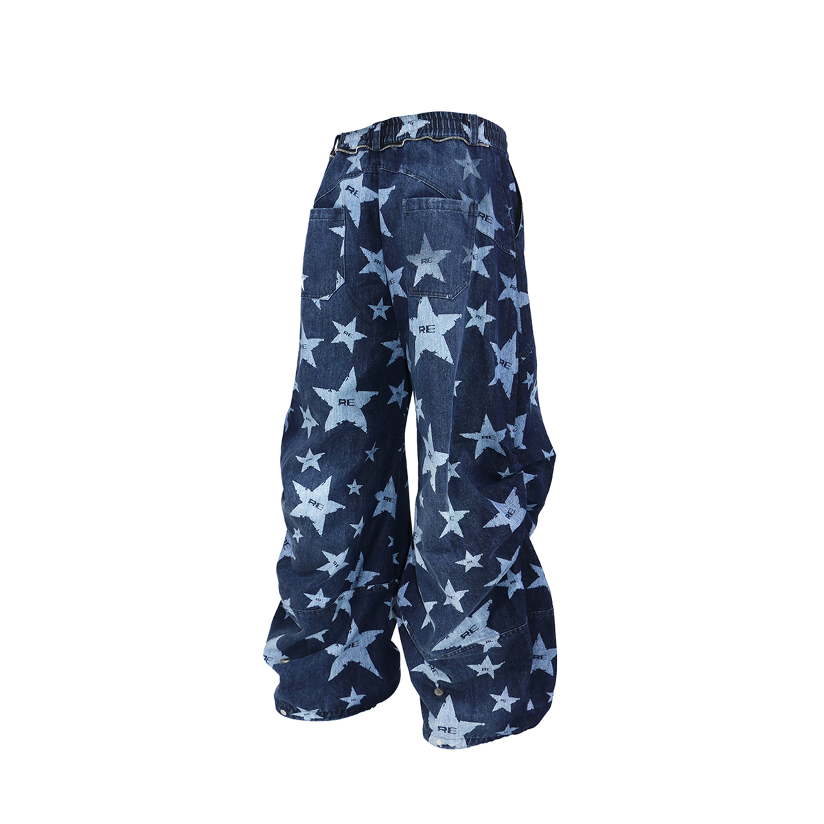 RELABEL Washed Star Full-Print Pleated Wide-Leg Jeans