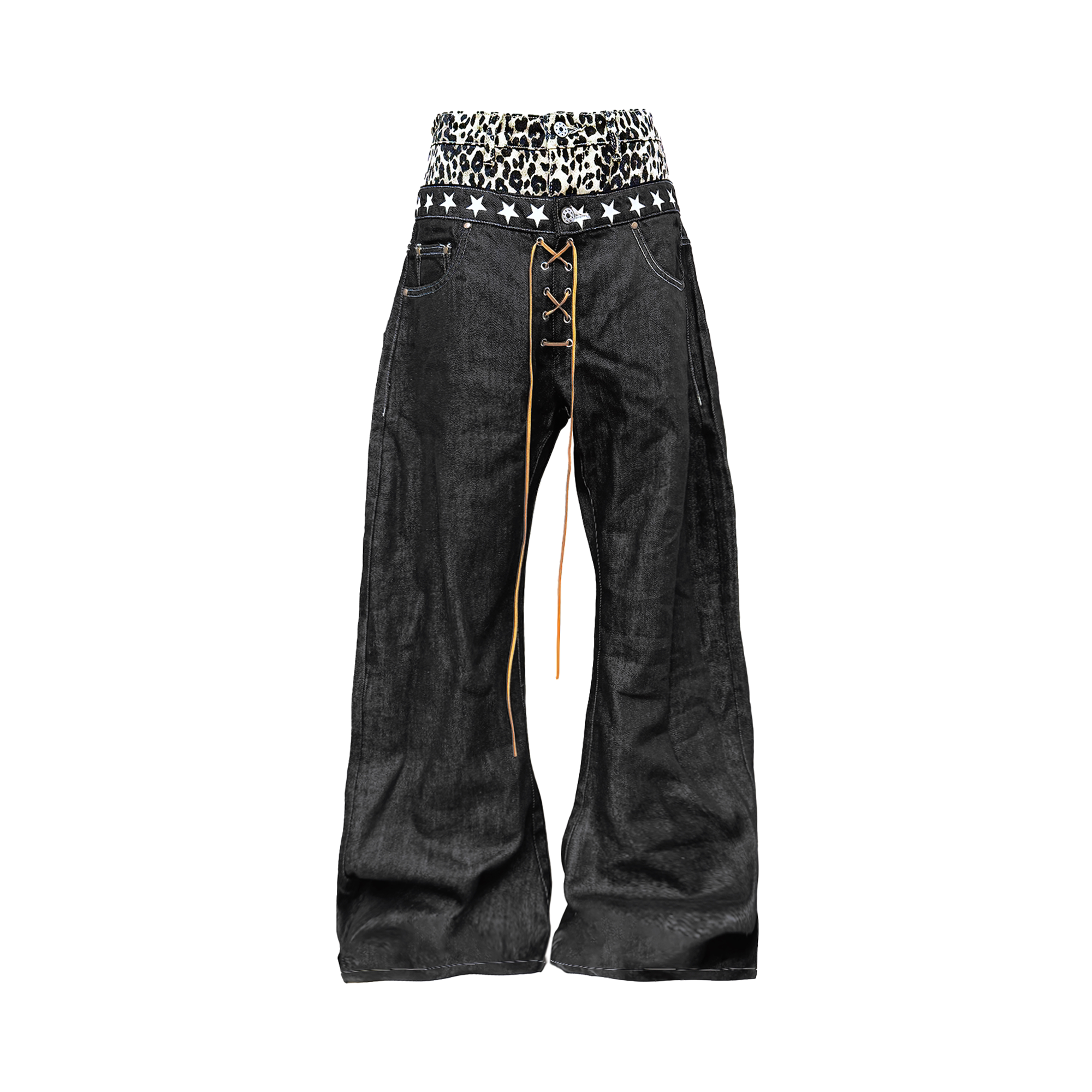DETW Leopard Double-Waistband Curved Jeans