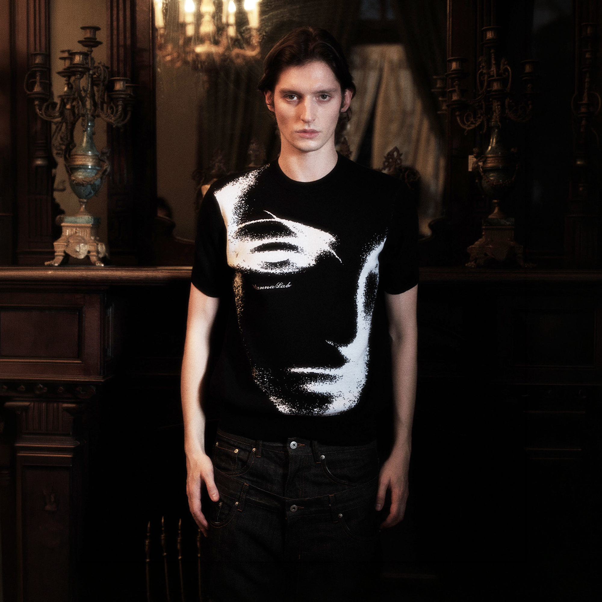 WANNA LAB Portrait Jacquard Knit T-Shirt