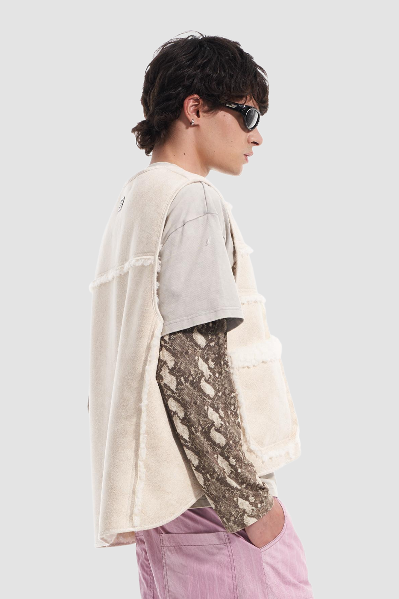 VANN VALRENCE Paneled Fleece-Trim Padded Vest