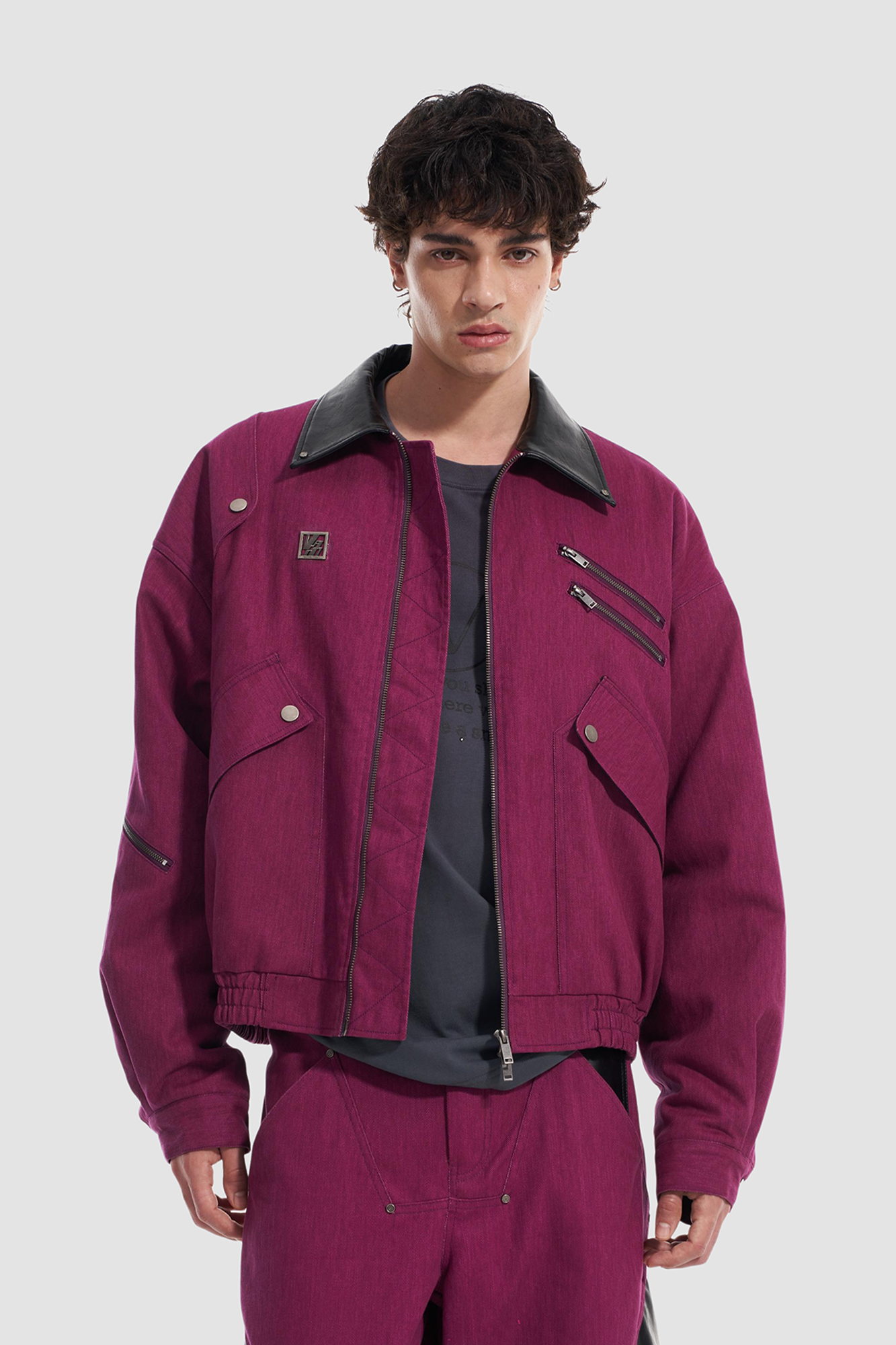 VANN VALRENCE Contrast Multi-Zip Padded Utility Jacket