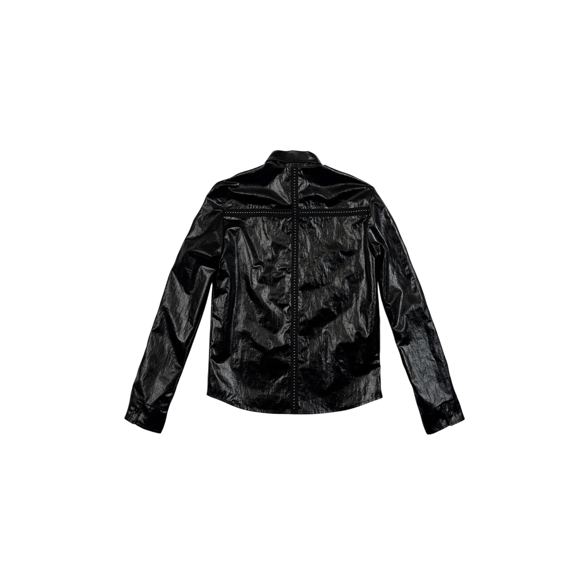 SAXGENWON Rivet Webbing Spliced Coated Long-Sleeve Shirt