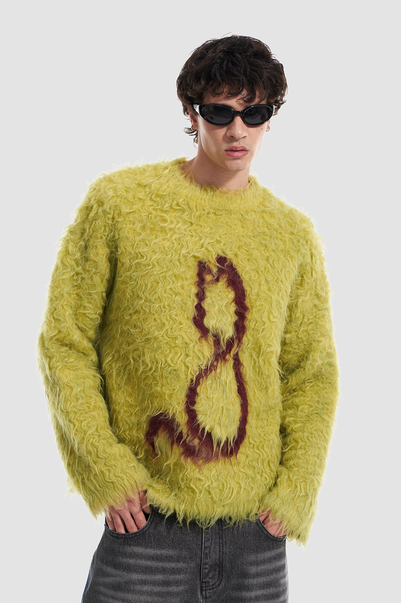VANN VALRENCE Fuzzy Cat Intarsia Mohair Sweater