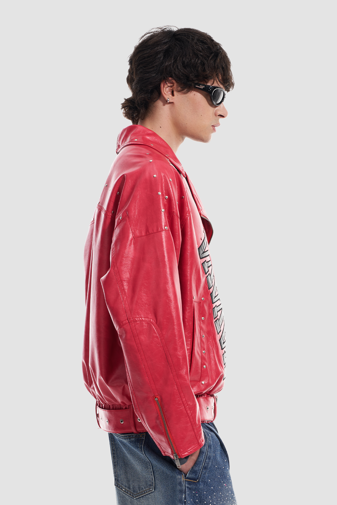 VANN VALRENCE Studded LOGO Faux Leather Biker Jacket