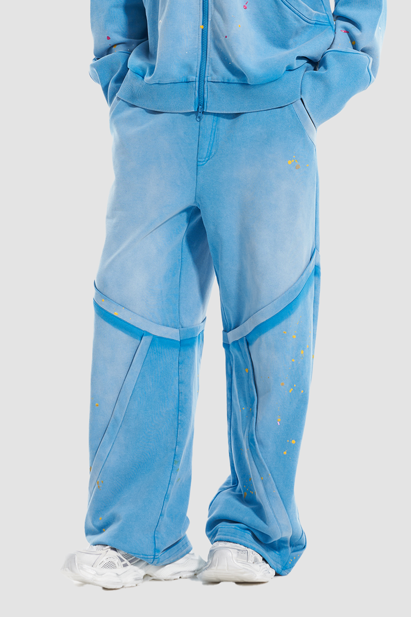 VANN VALRENCE Washed Paint-Splattered Paneled Pants