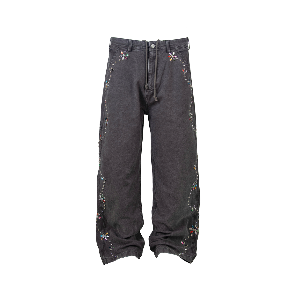 ZWDH Rhinestone Floral Studded Jeans