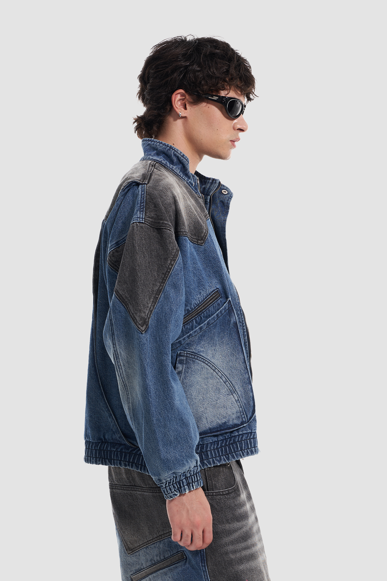 VANN VALRENCE Faded-Wash Paneled Denim Jacket