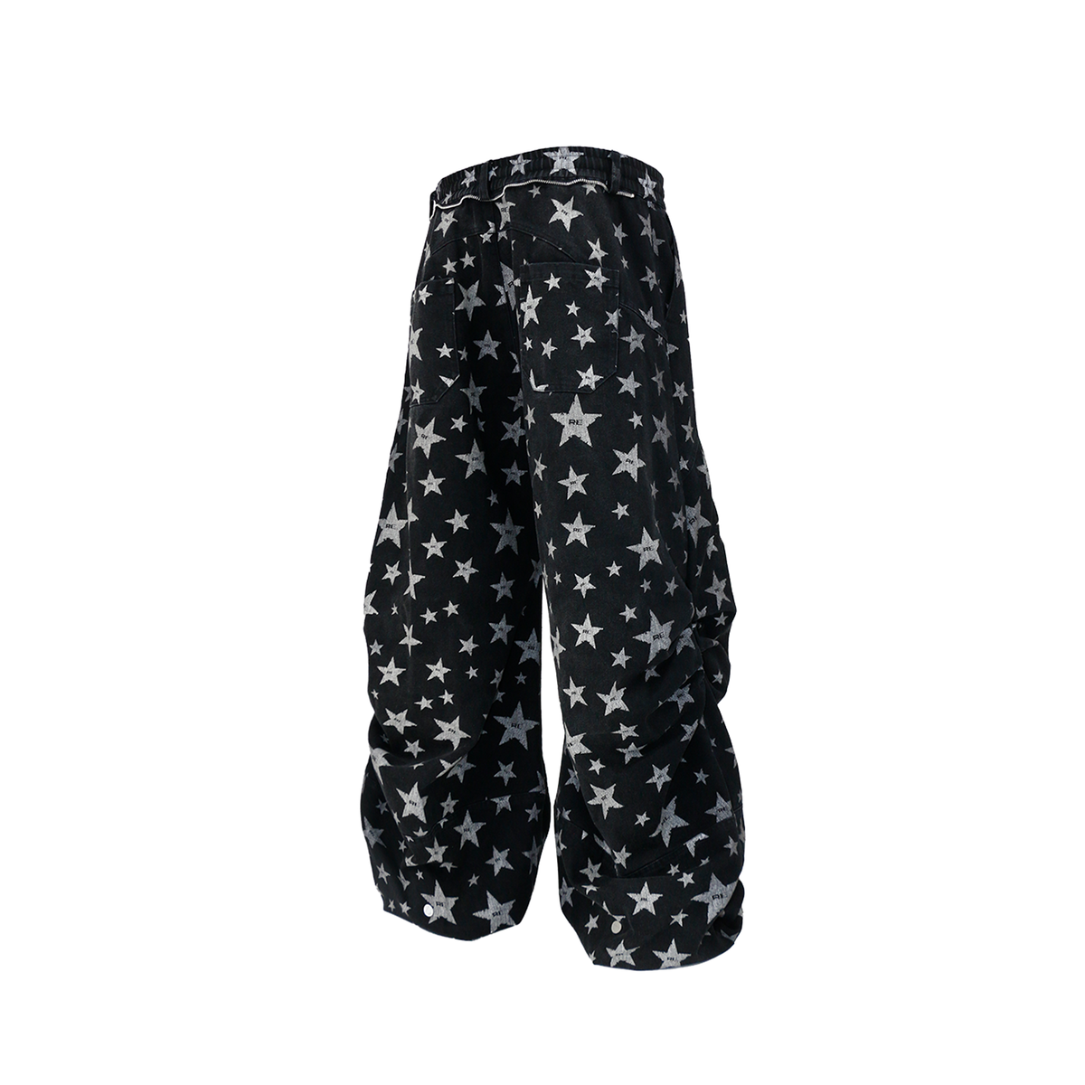 RELABEL Washed Star Full-Print Pleated Wide-Leg Jeans