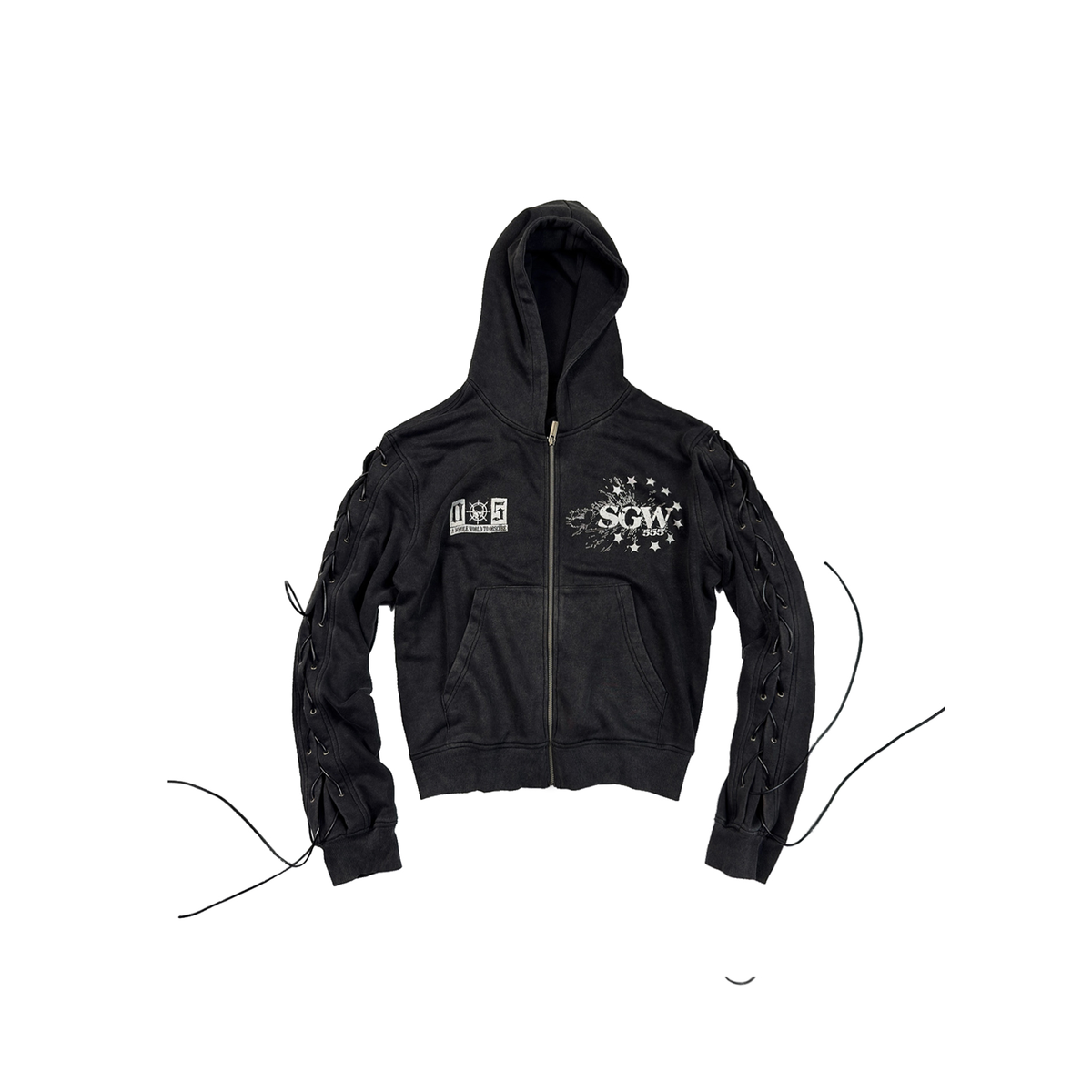 SAXGENWON Deconstructed Washed Tie-Detail Hoodie & Pants Set