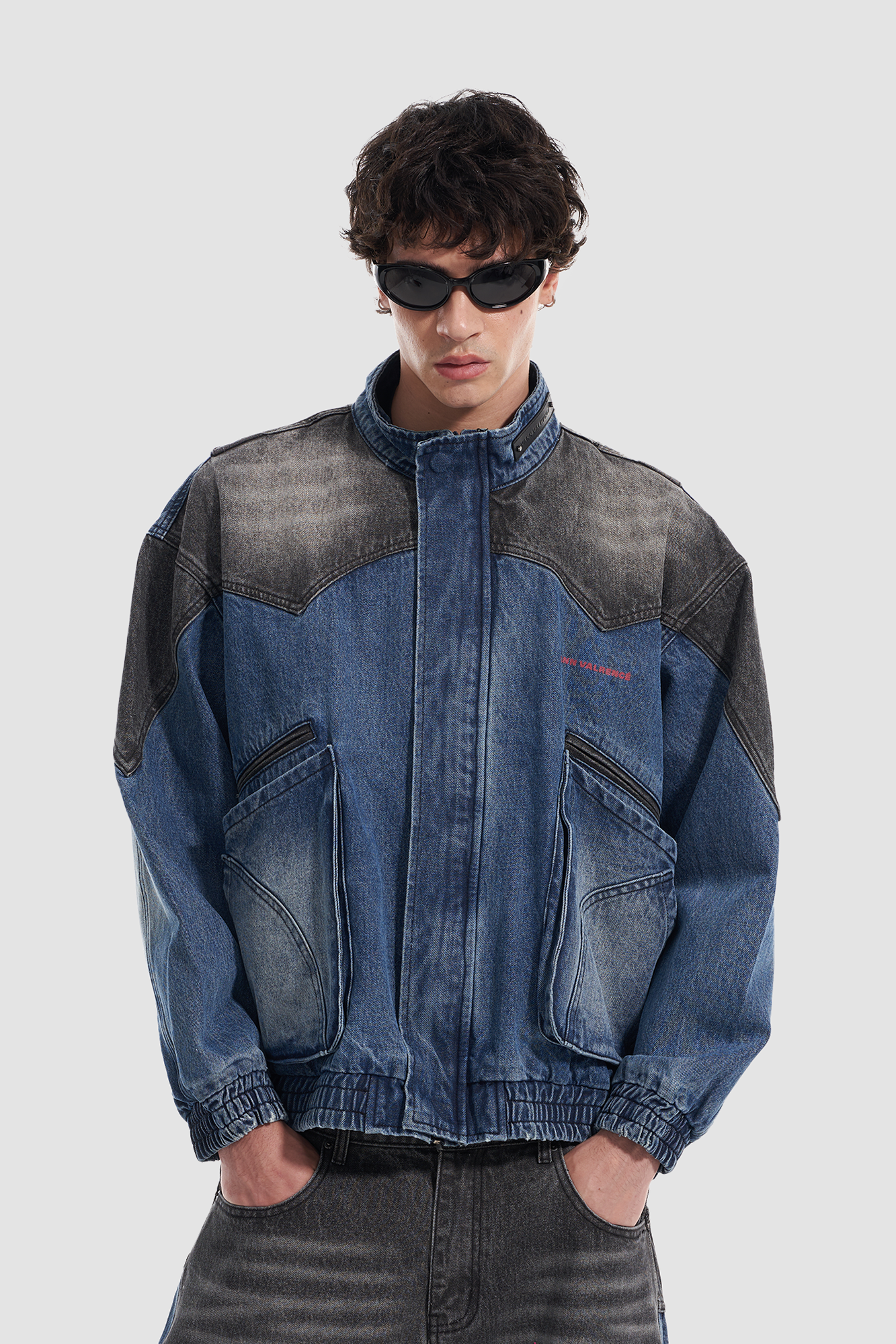 VANN VALRENCE Faded-Wash Paneled Denim Jacket