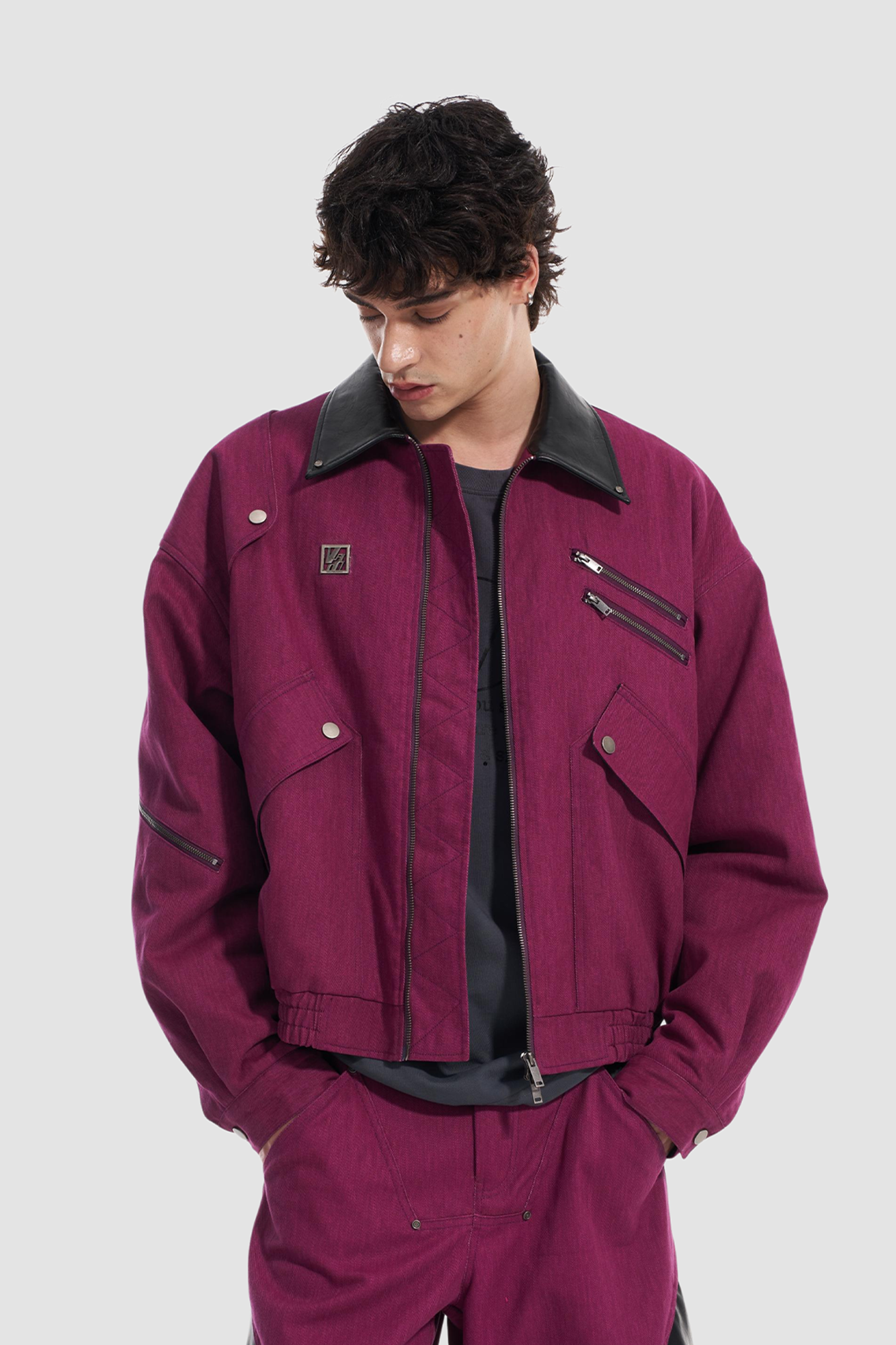 VANN VALRENCE Contrast Multi-Zip Padded Utility Jacket