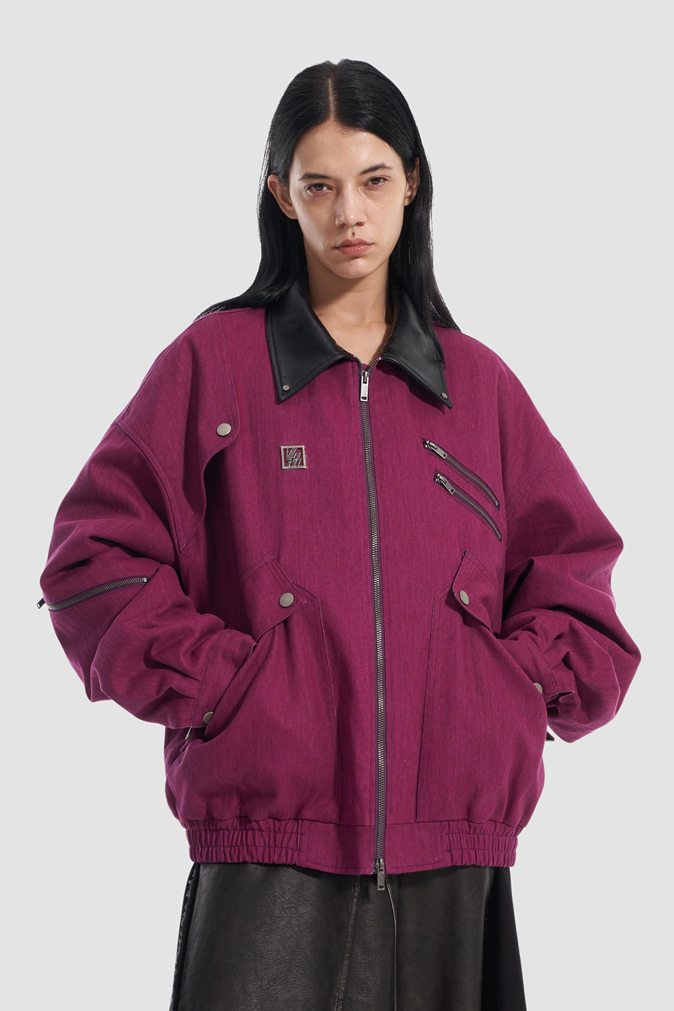 VANN VALRENCE Contrast Multi-Zip Padded Utility Jacket