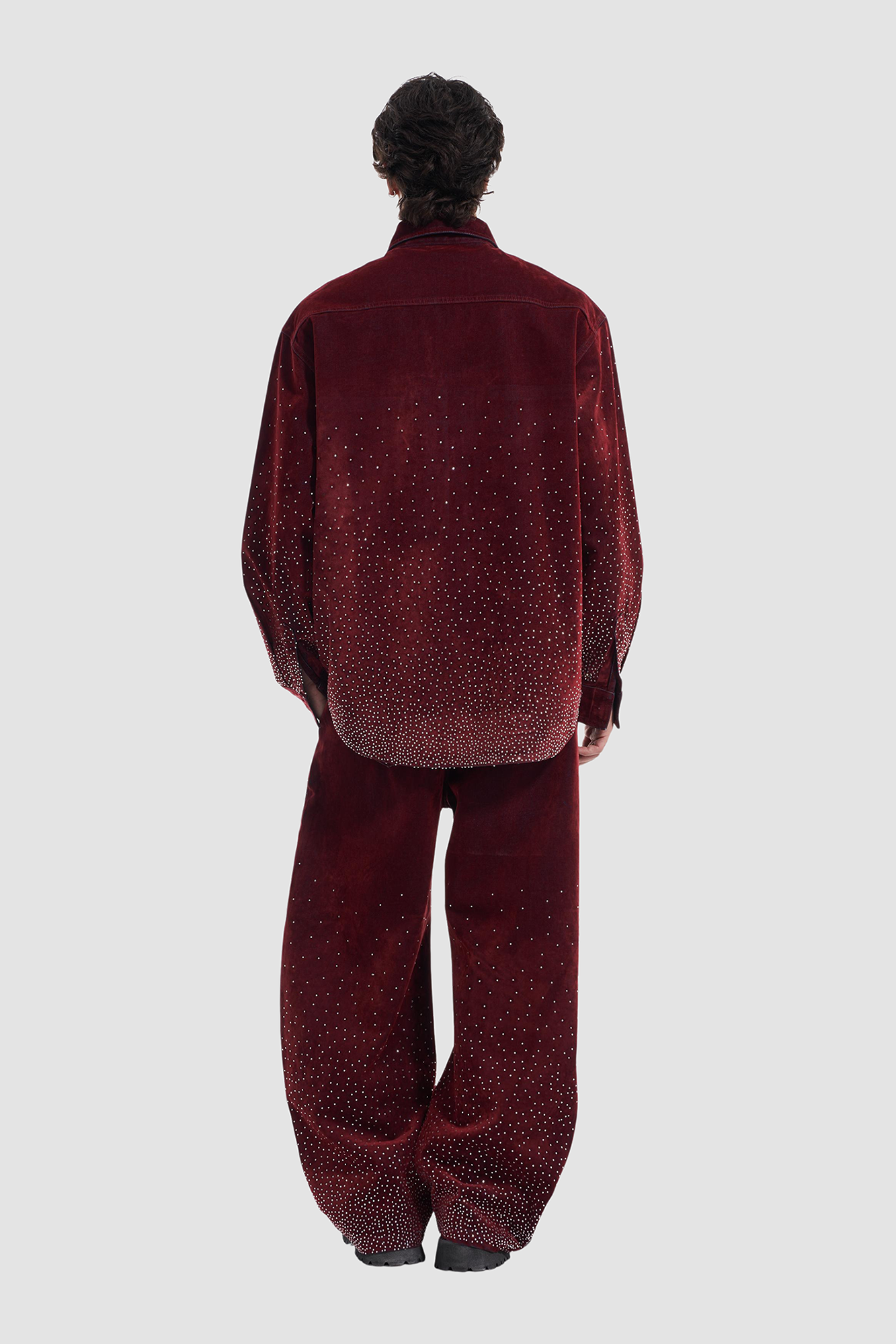 VANN VALRENCE Diamond-Studded Velvet Barrel Leg Trousers