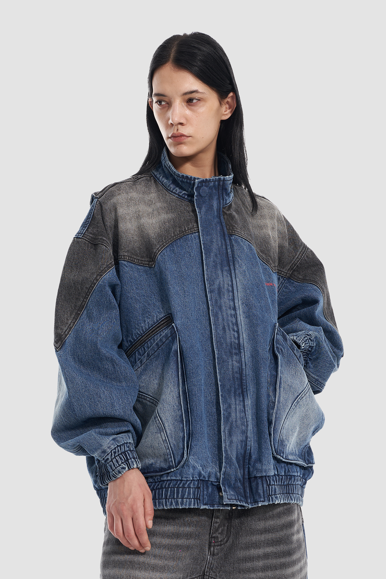 VANN VALRENCE Faded-Wash Paneled Denim Jacket