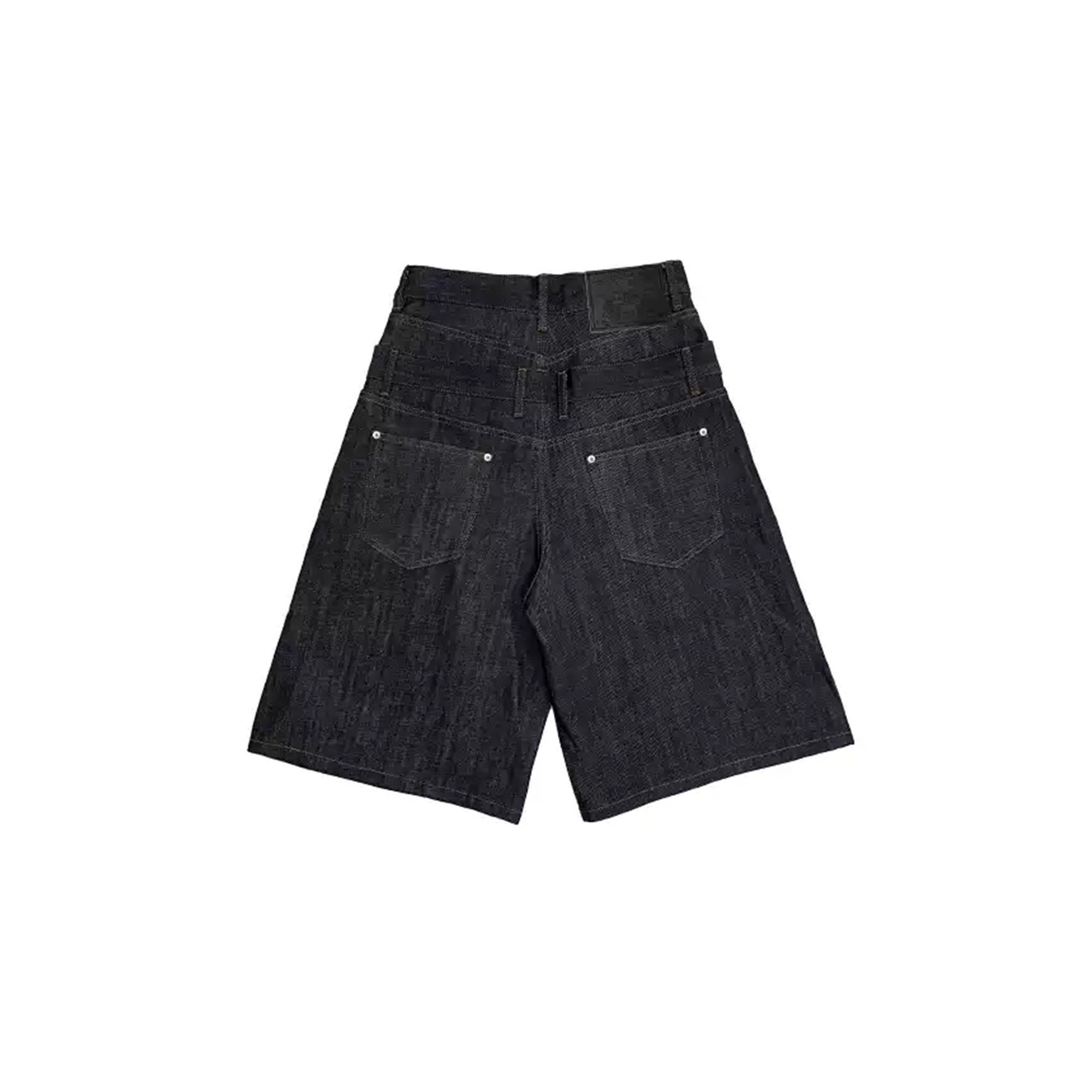 WANNA LAB Studded Double-Waistband Raw Denim Jeans